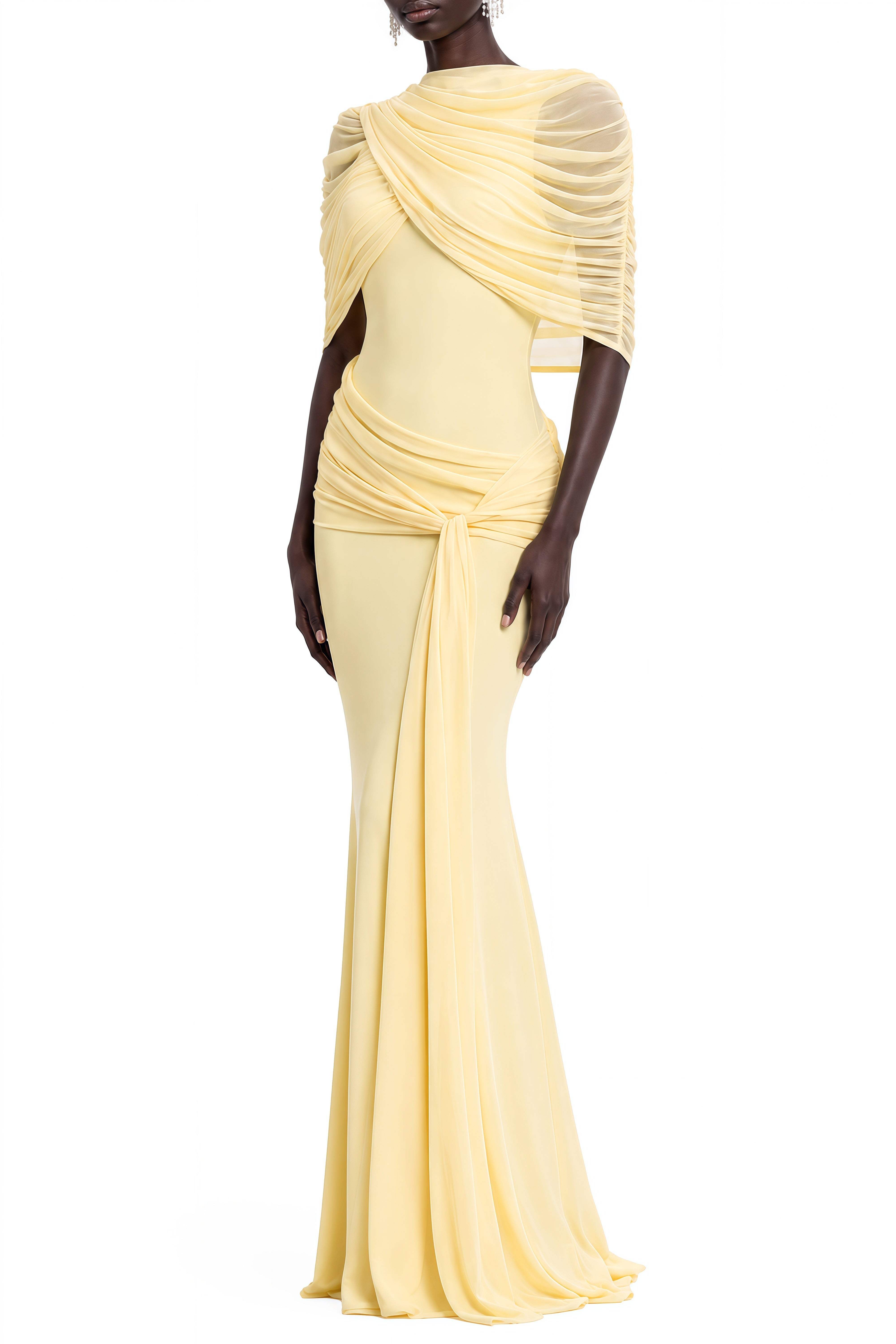Eloise Yellow Sleeveless Ruched Maxi Dress