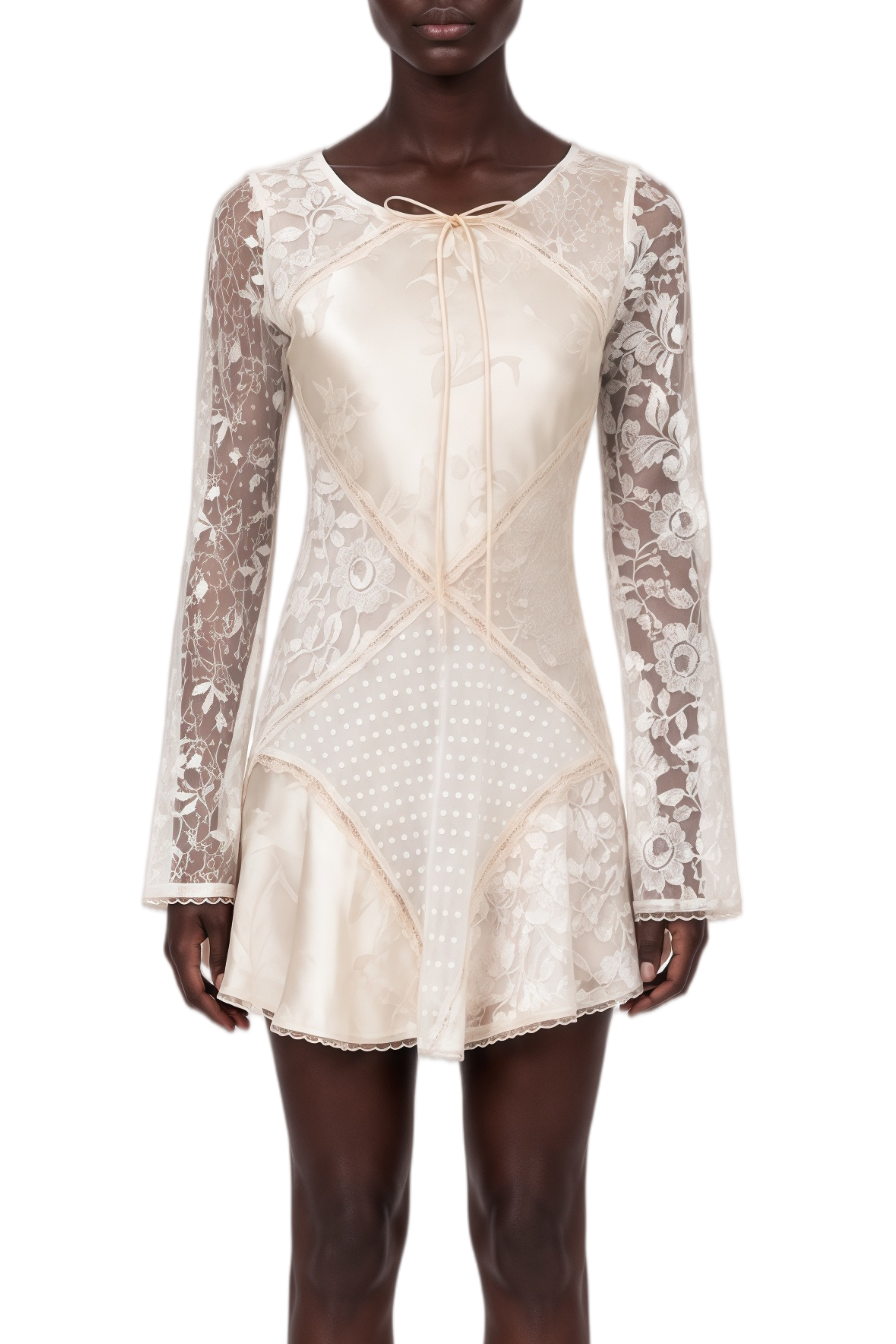 Vesper Neutral Cut-out Back Lace Mini Dress