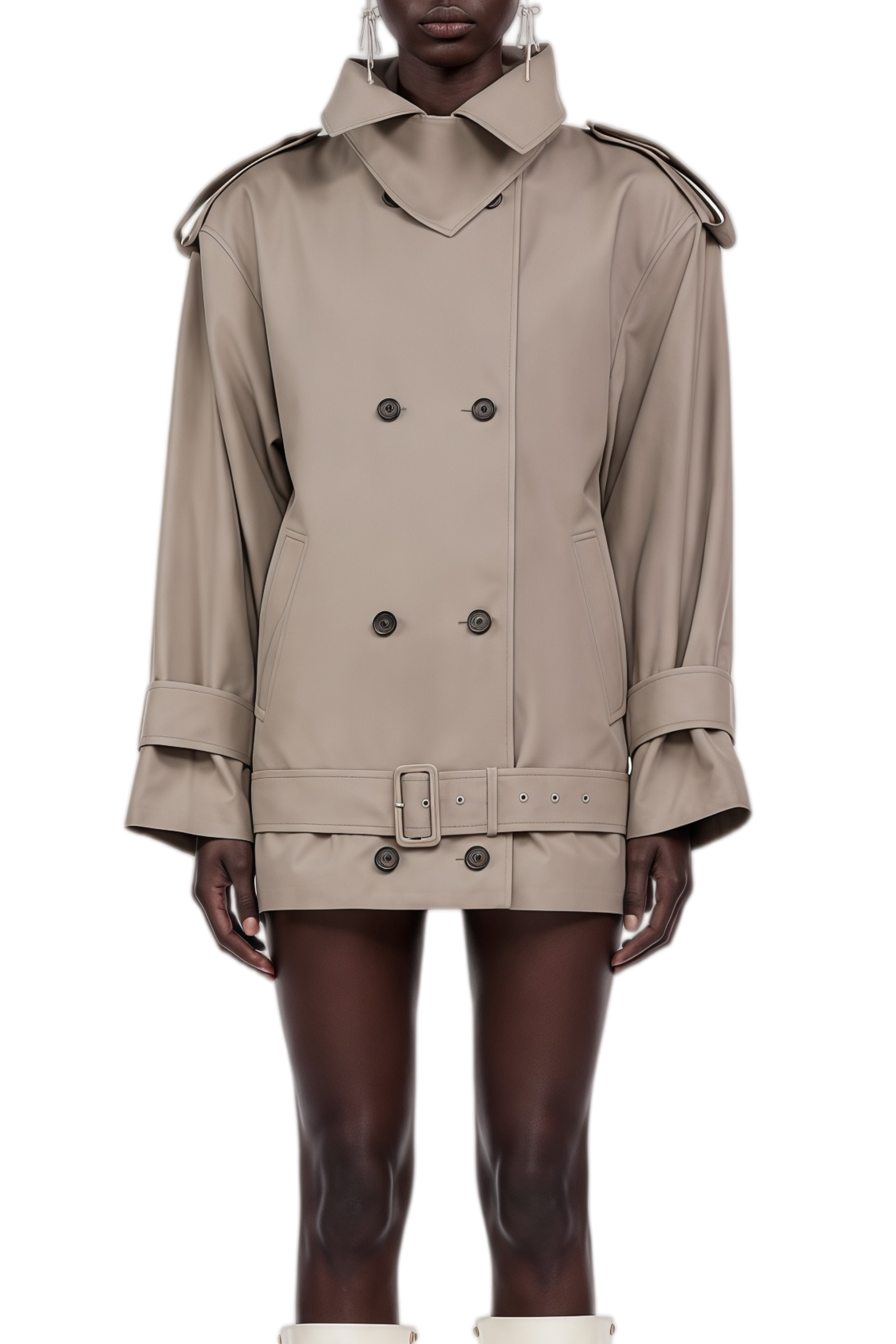 Mireille Grey Double Breasted Trench Coat