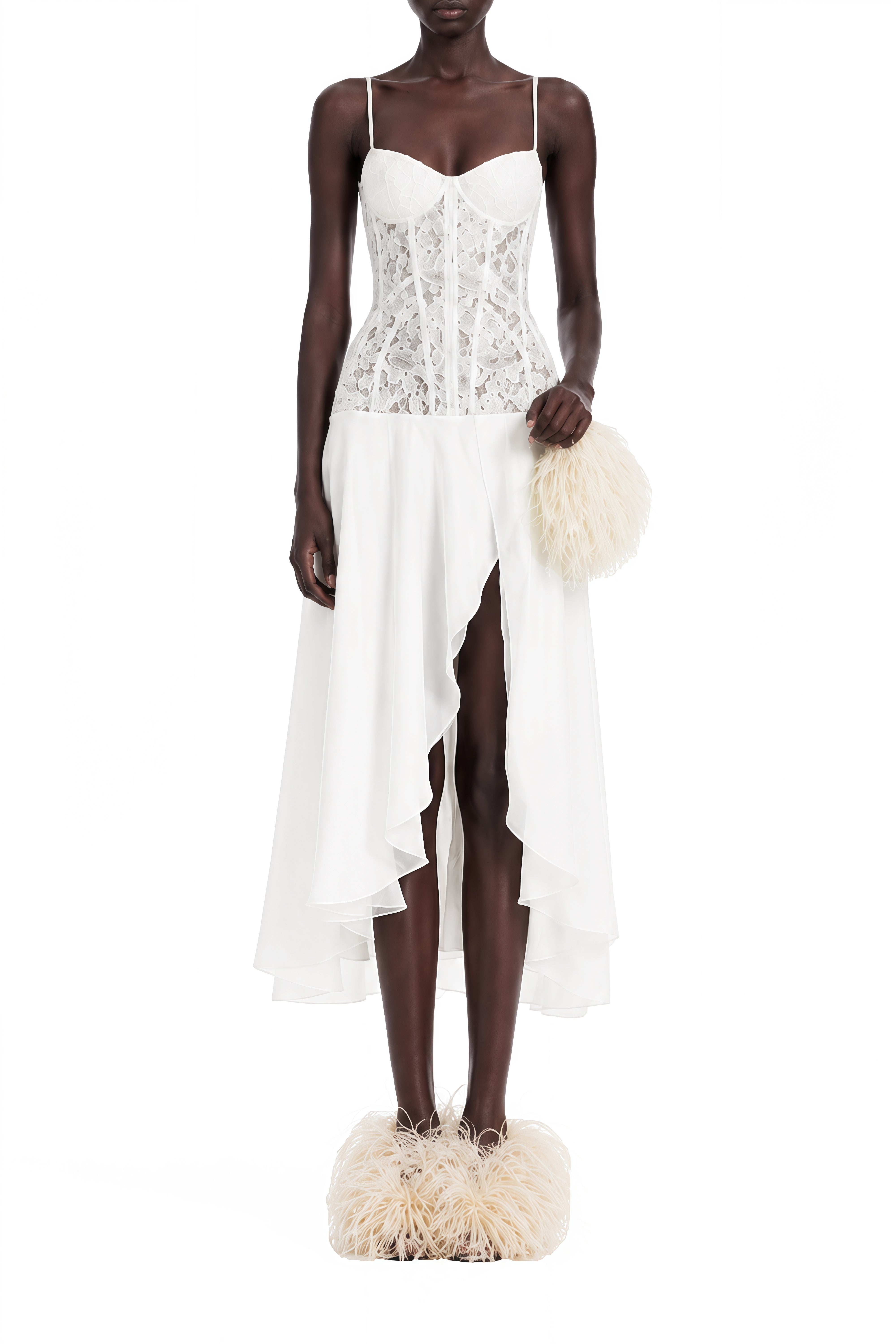 Gwendolyn White Sleeveless Asymmetrical Midi Dress