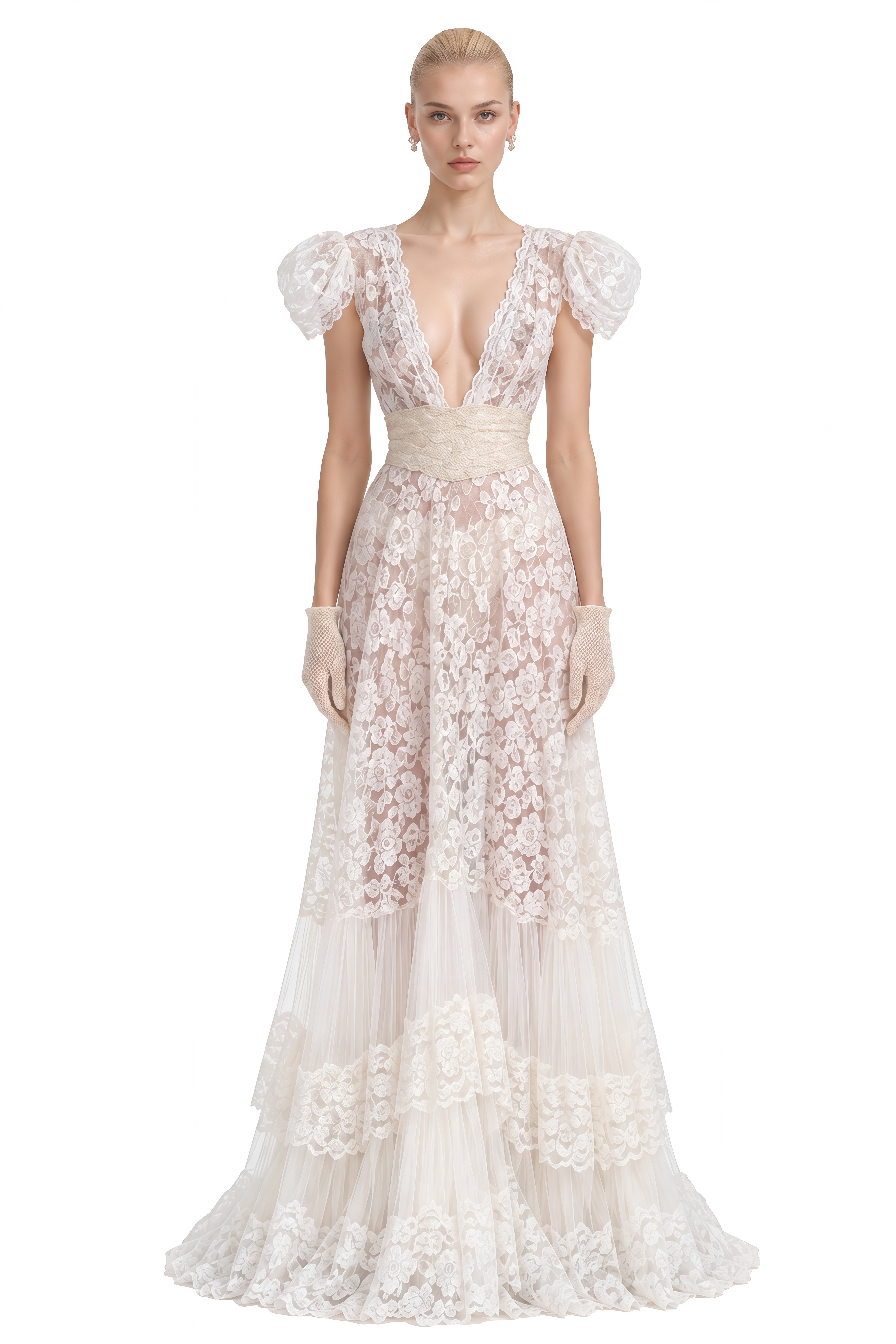 Bronte White V-Neck Lace Maxi Dress
