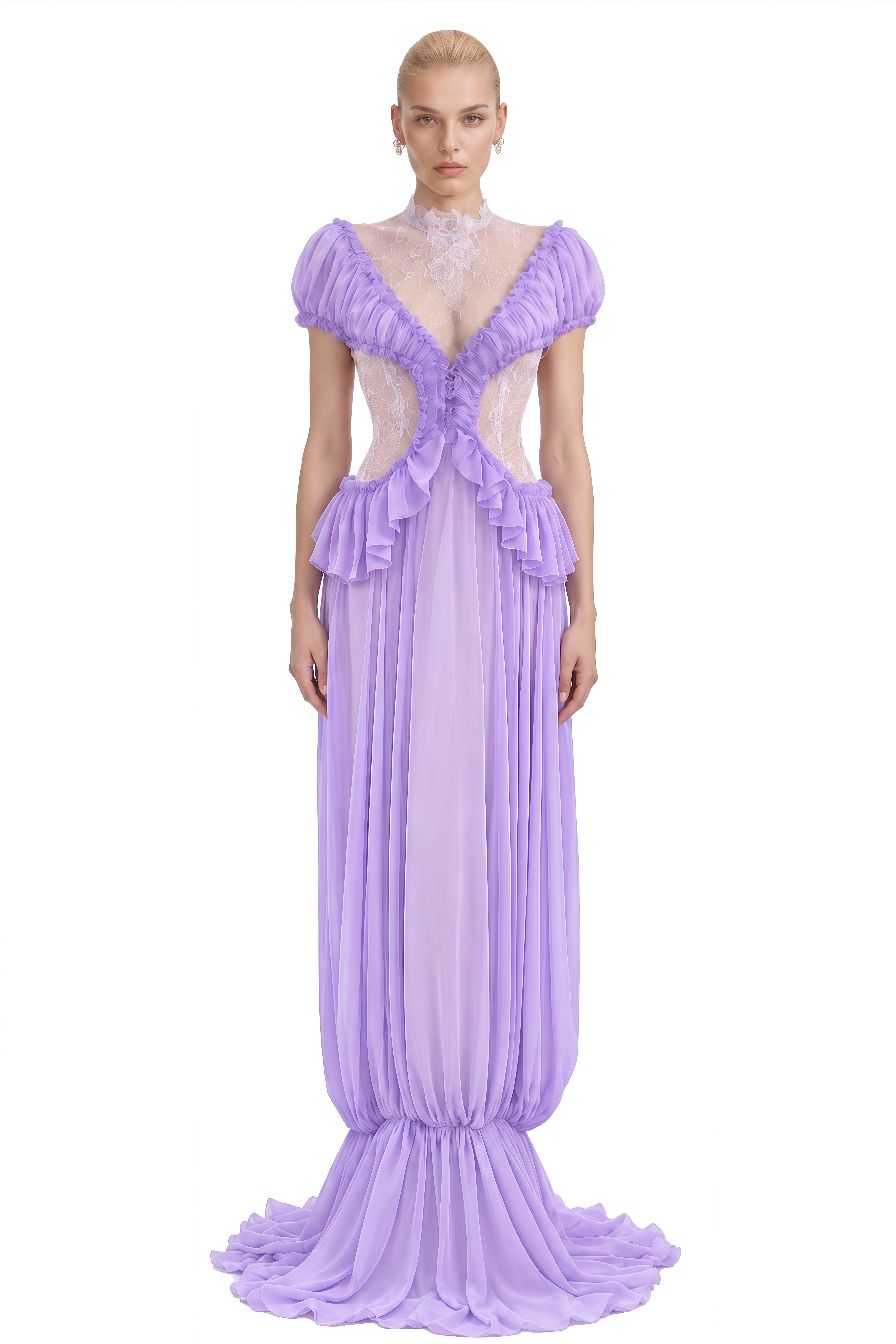 Grace Lavender Puff Sleeve Lace Maxi Dress