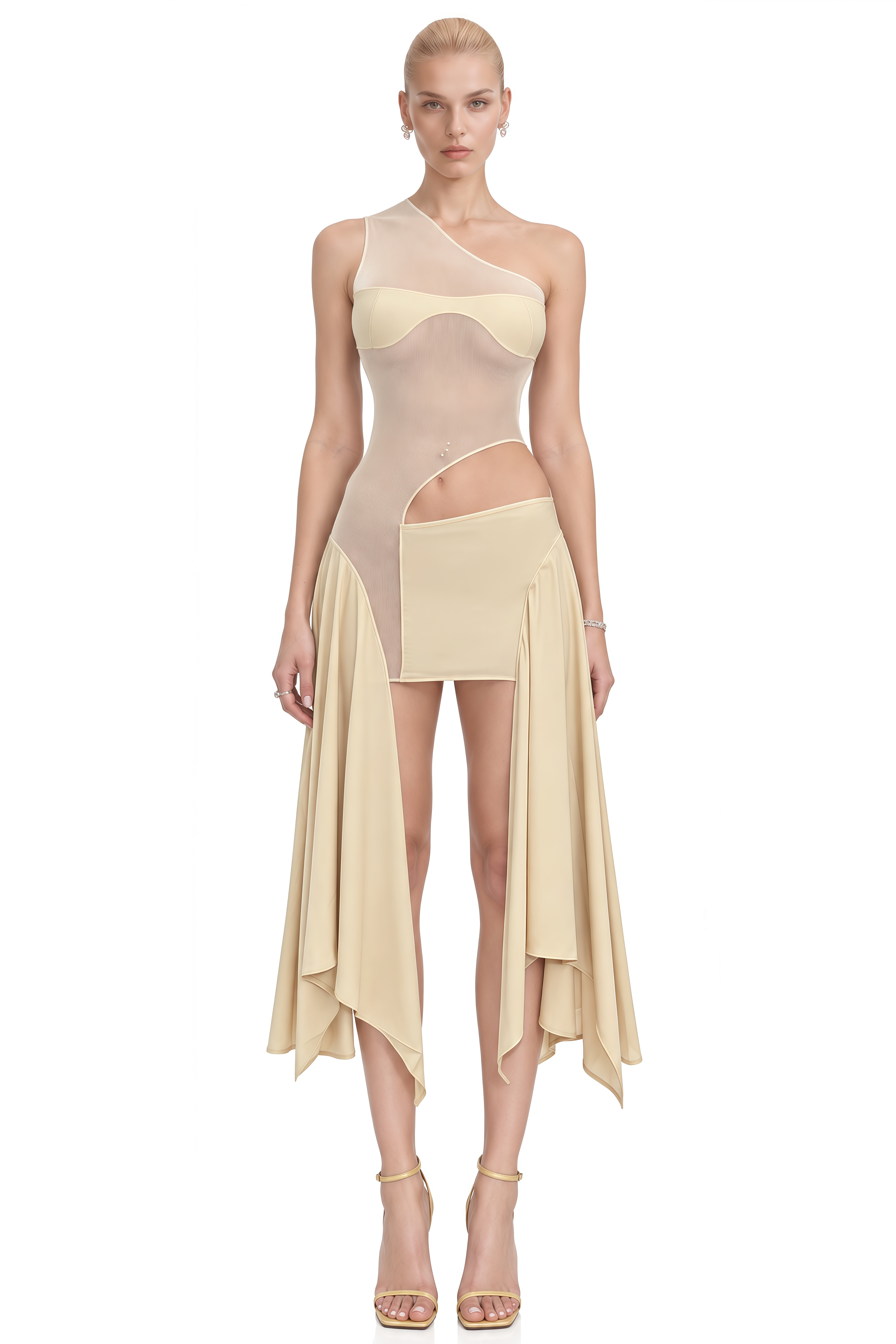 Manon Beige Asymmetrical Cut-Out Mini Dress