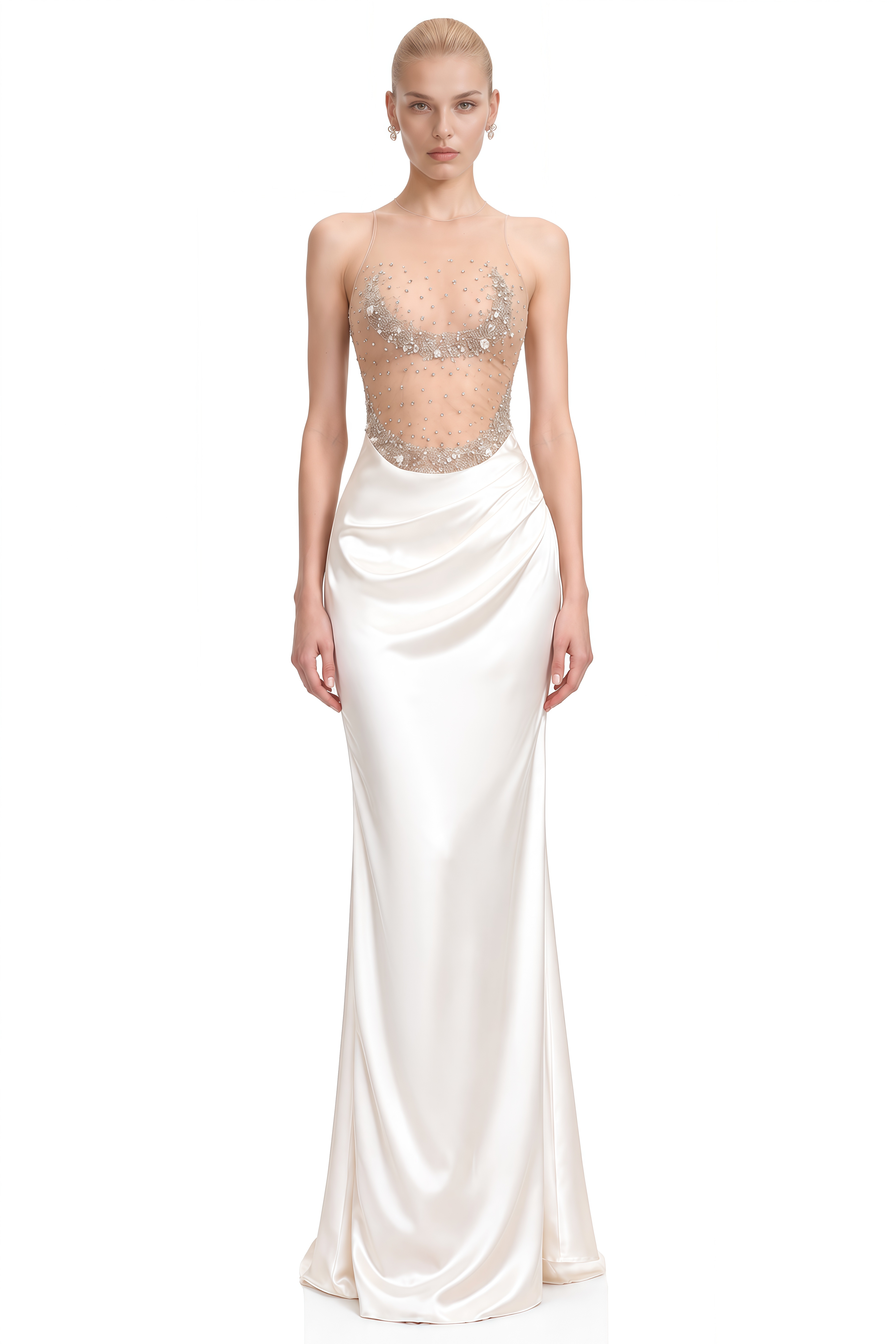 Fern White Sleeveless Embellished Maxi Dress