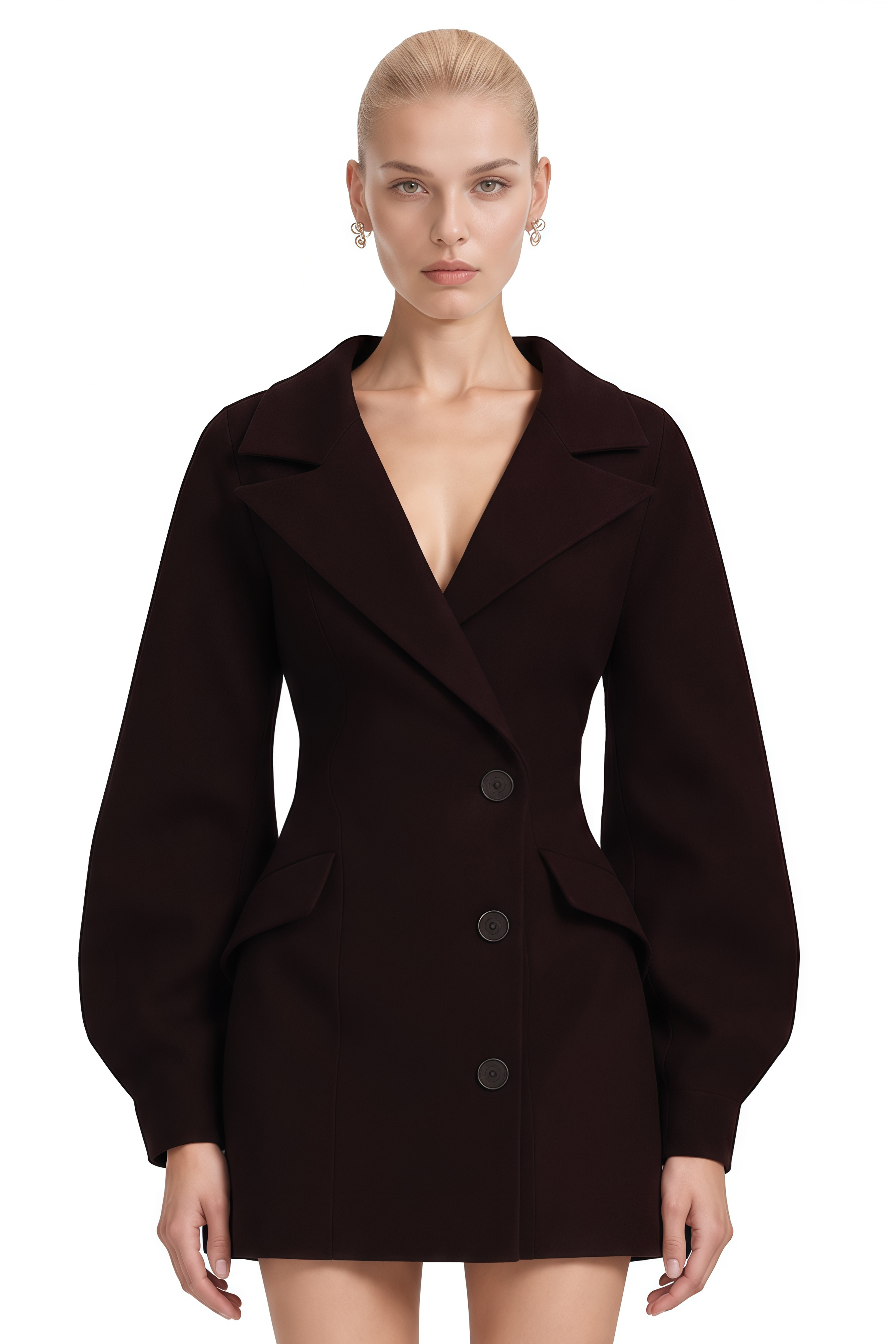 Una Dark Red Long Sleeves Blazer Mini Dress