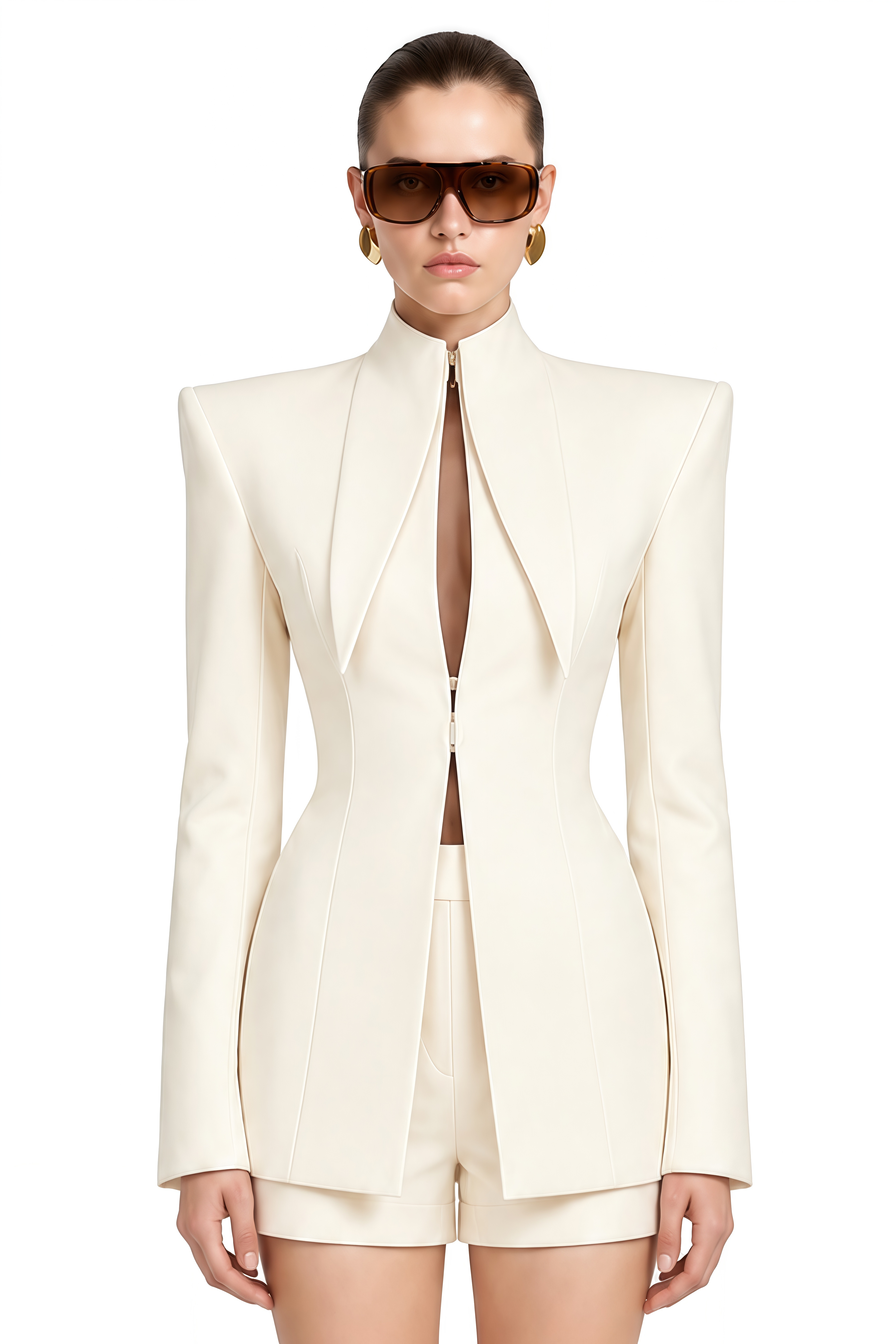 Esme Ivory Long Sleeves Structured Jacket & Shorts Set
