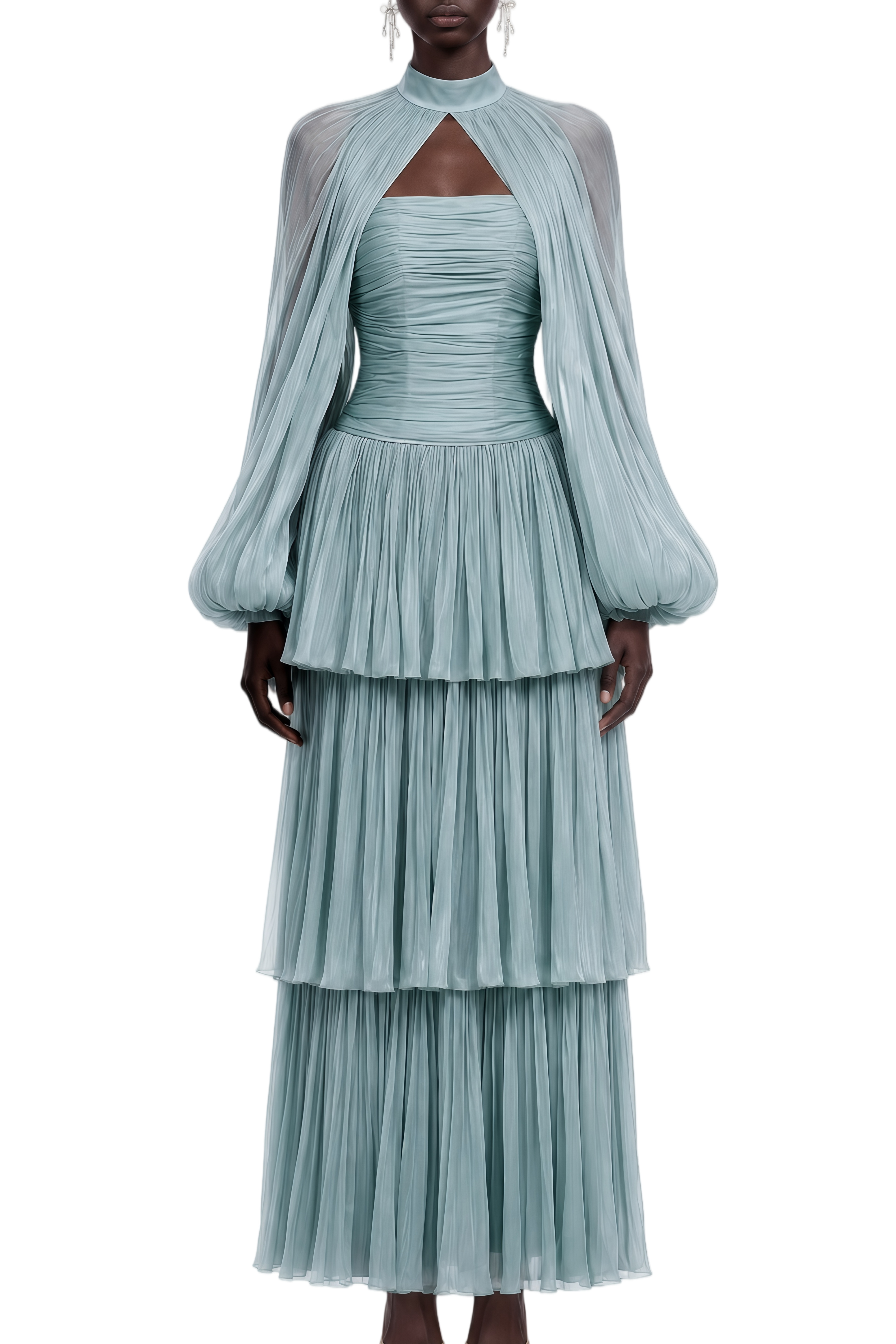 Celeste Green Long Sleeves Ruched Maxi Dress