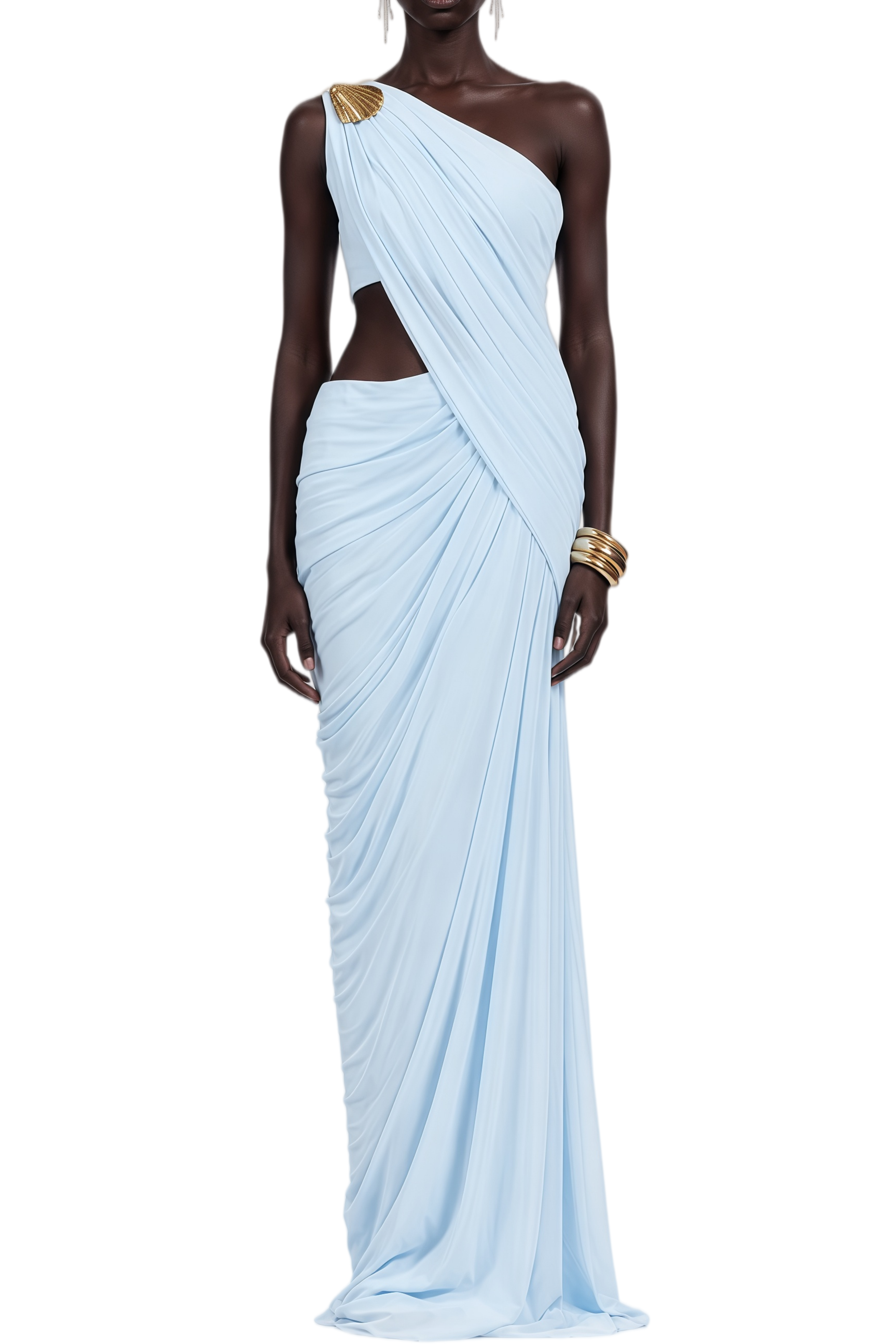 Ember Light Blue Sleeveless Asymmetrical Maxi Dress