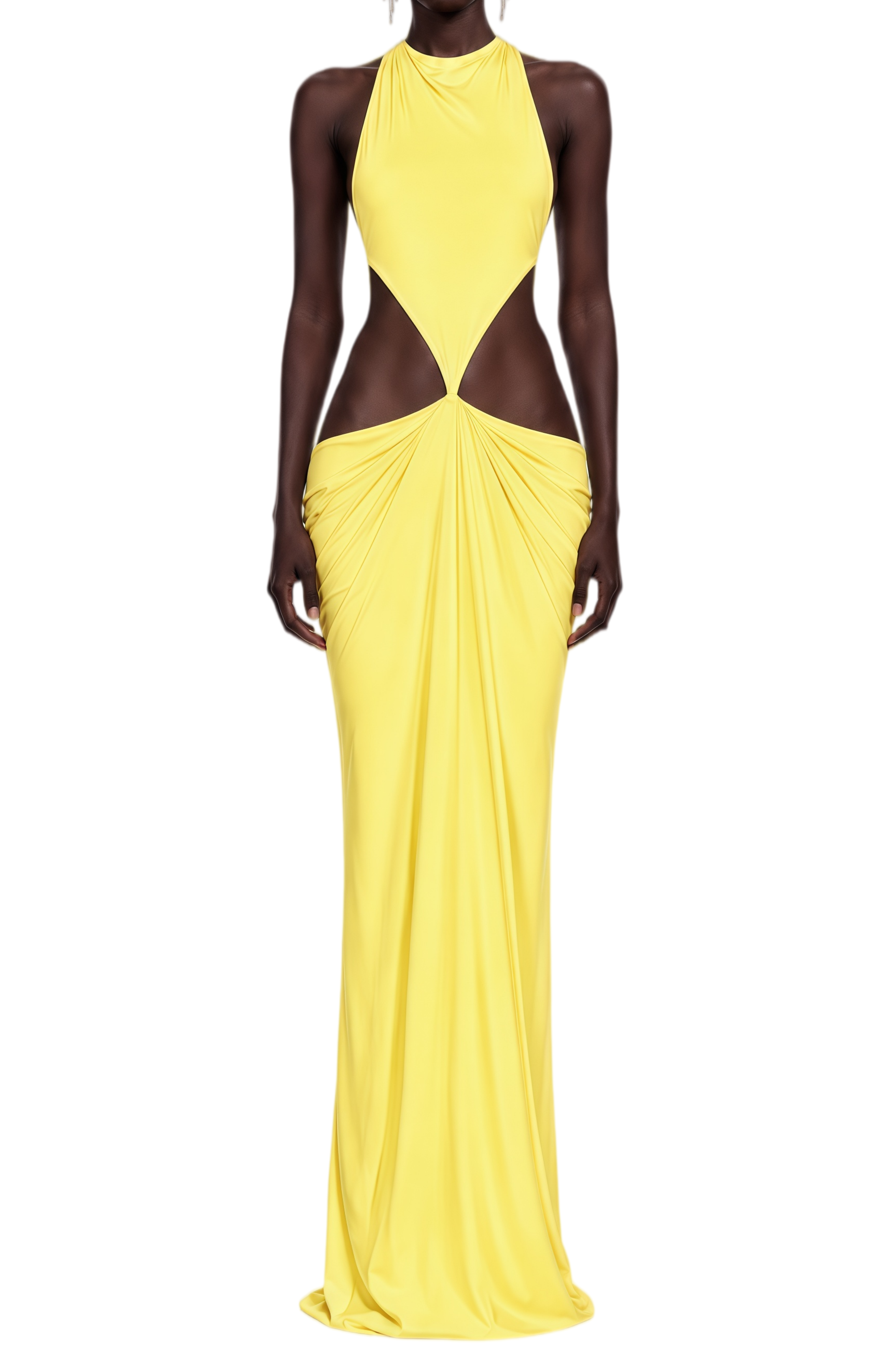 Seraphina Yellow Halterneck Open Back Maxi Dress