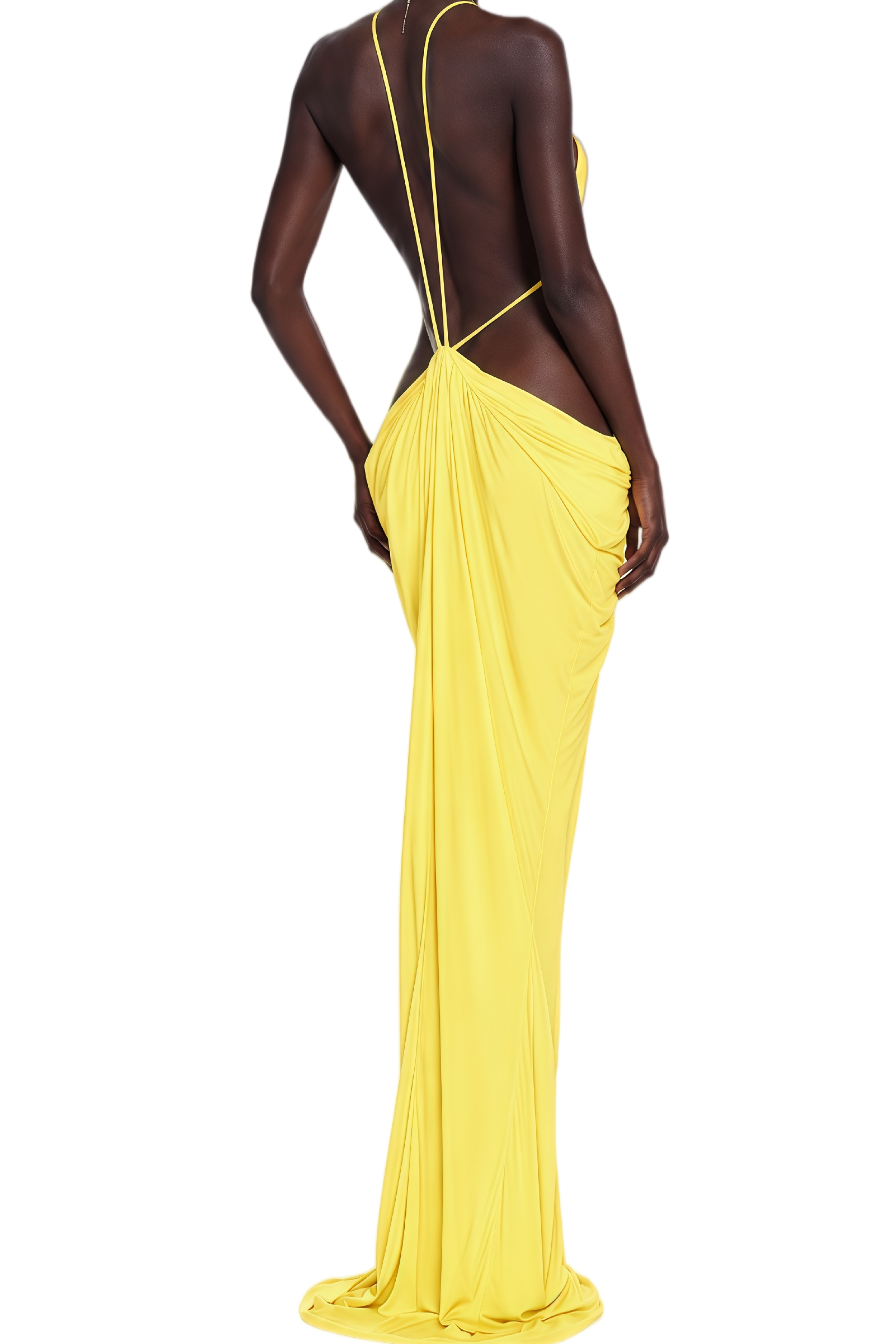 Seraphina Yellow Halterneck Open Back Maxi Dress