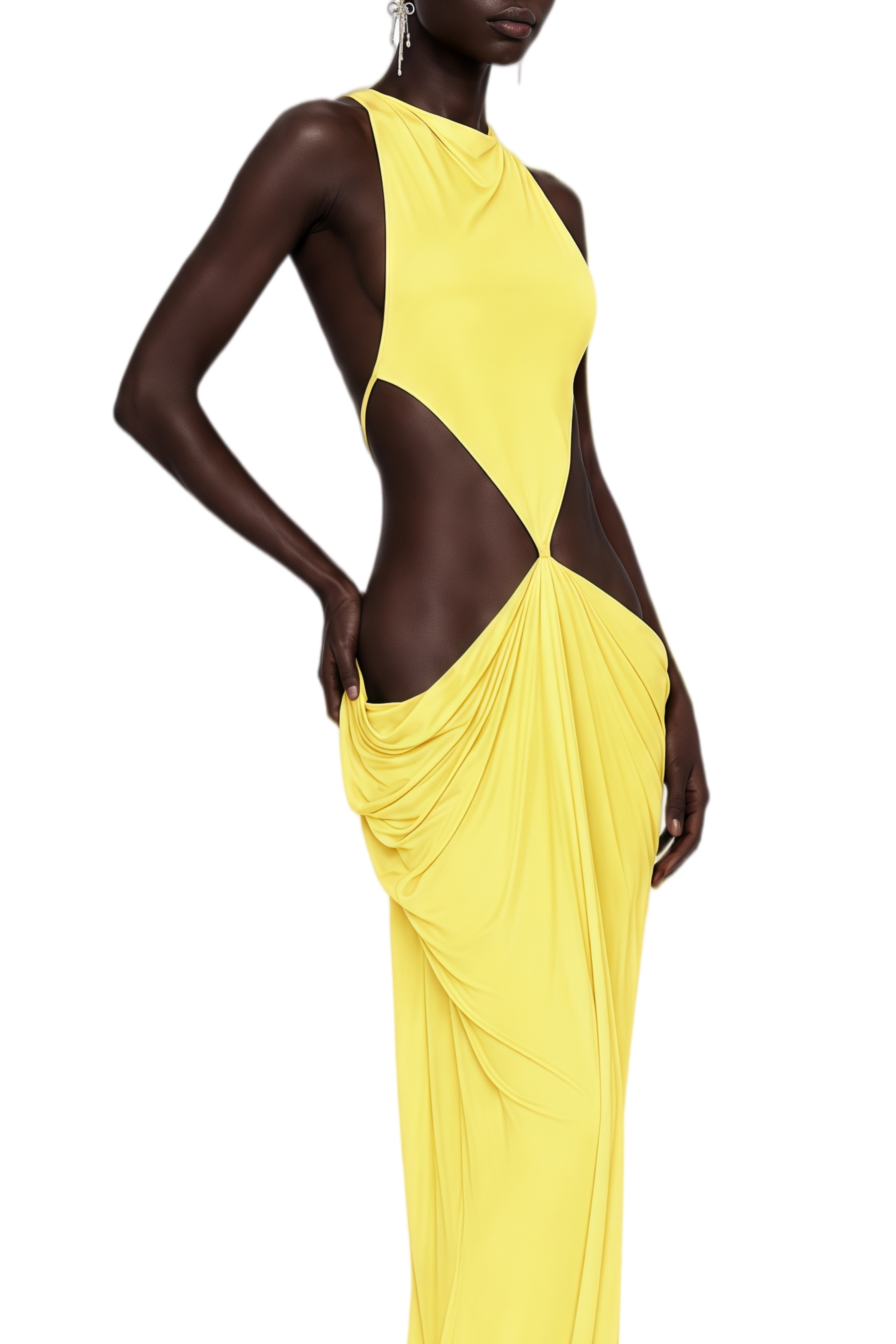 Seraphina Yellow Halterneck Open Back Maxi Dress