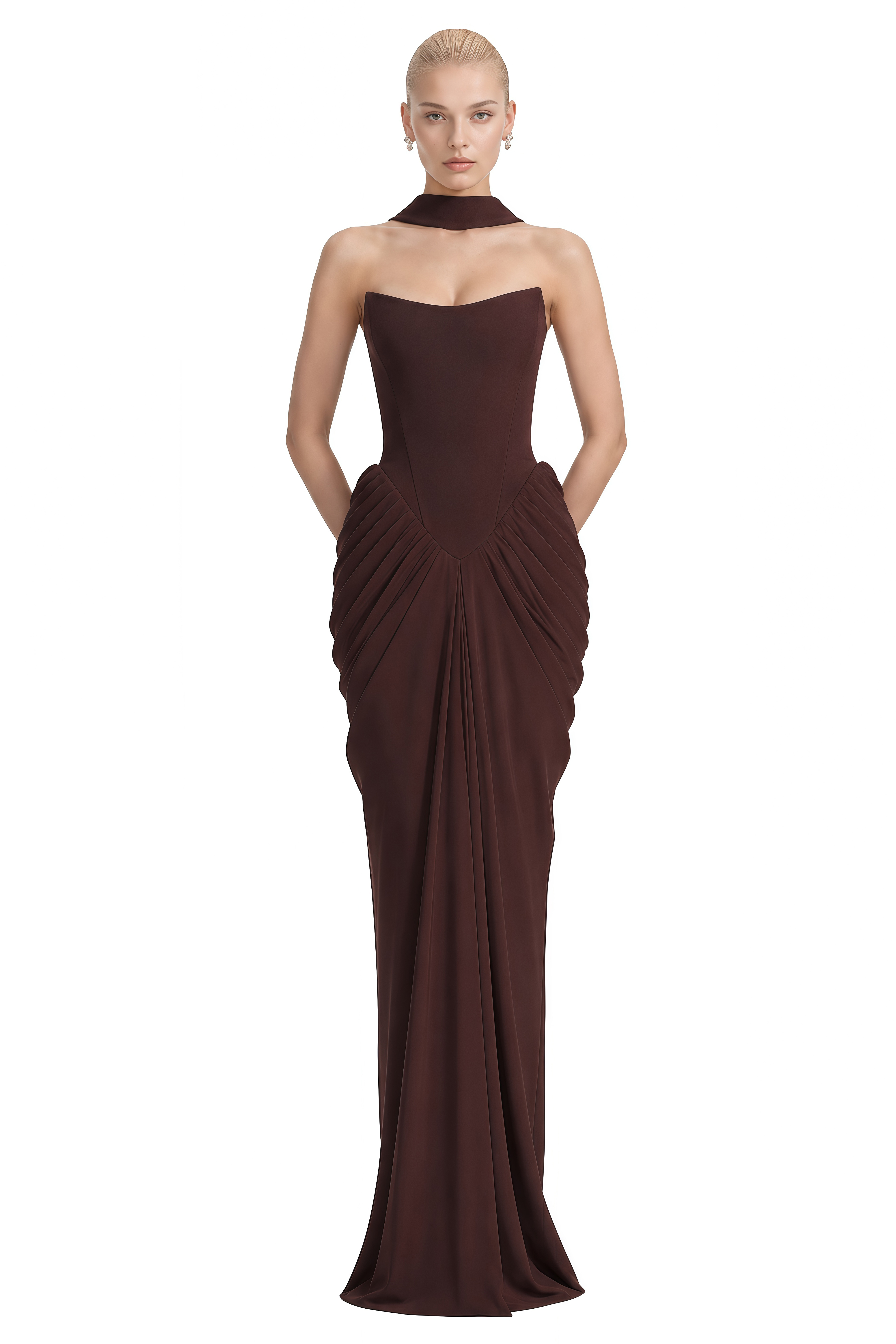 Florence Brown Off Shoulder Draped Maxi Dress