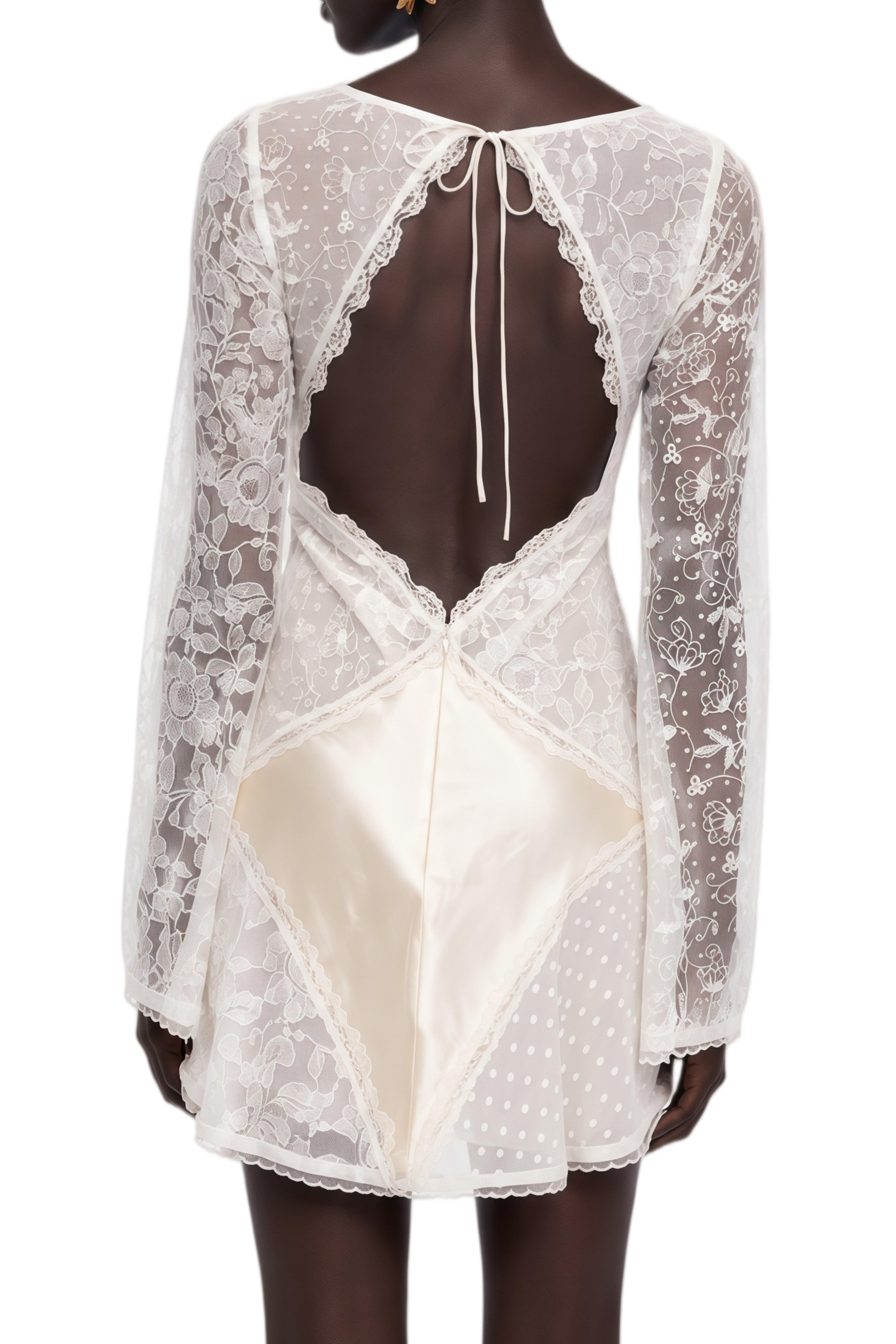 Vesper Neutral Cut-out Back Lace Mini Dress