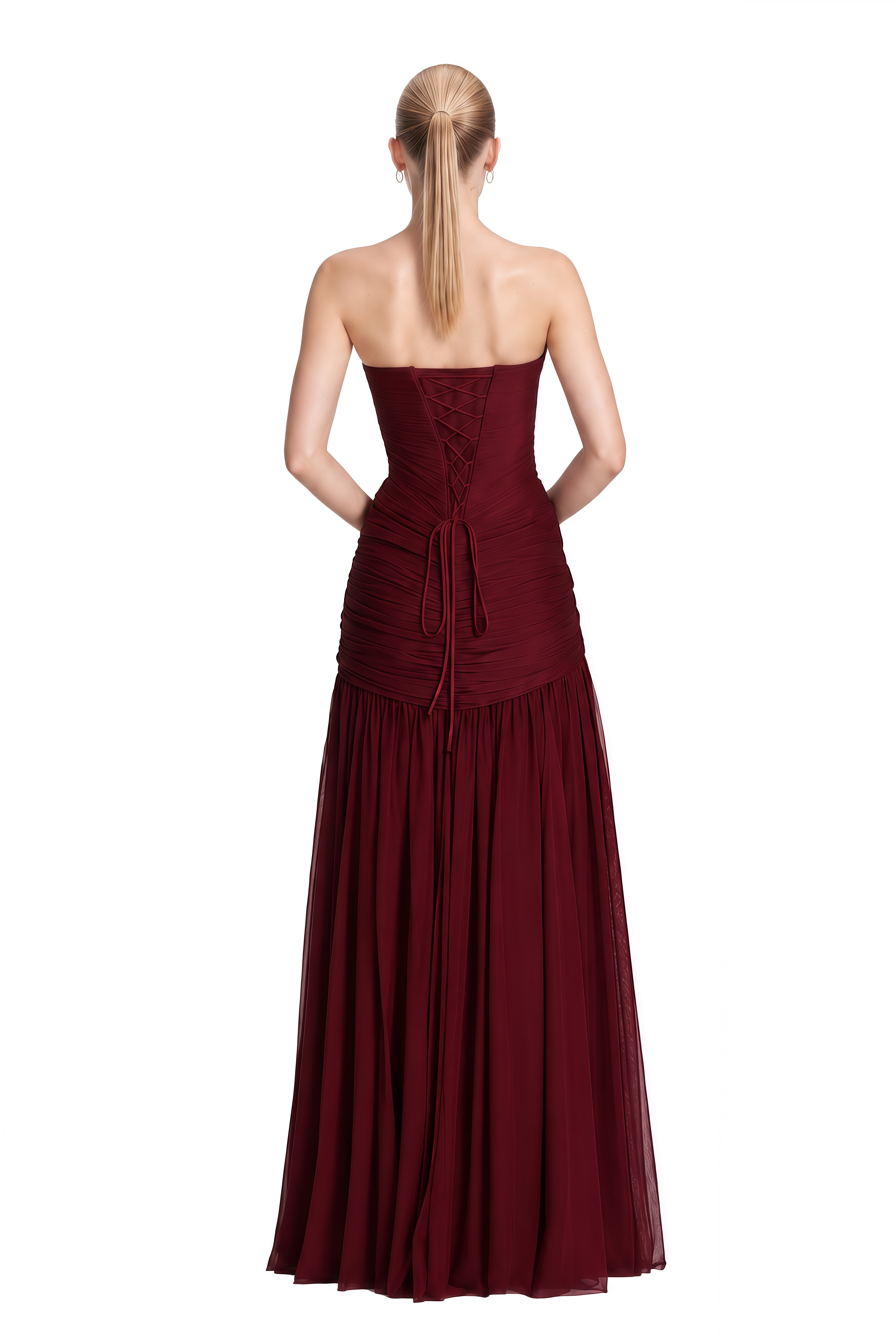 Serenity Burgundy Strapless V-Neck Maxi Dress