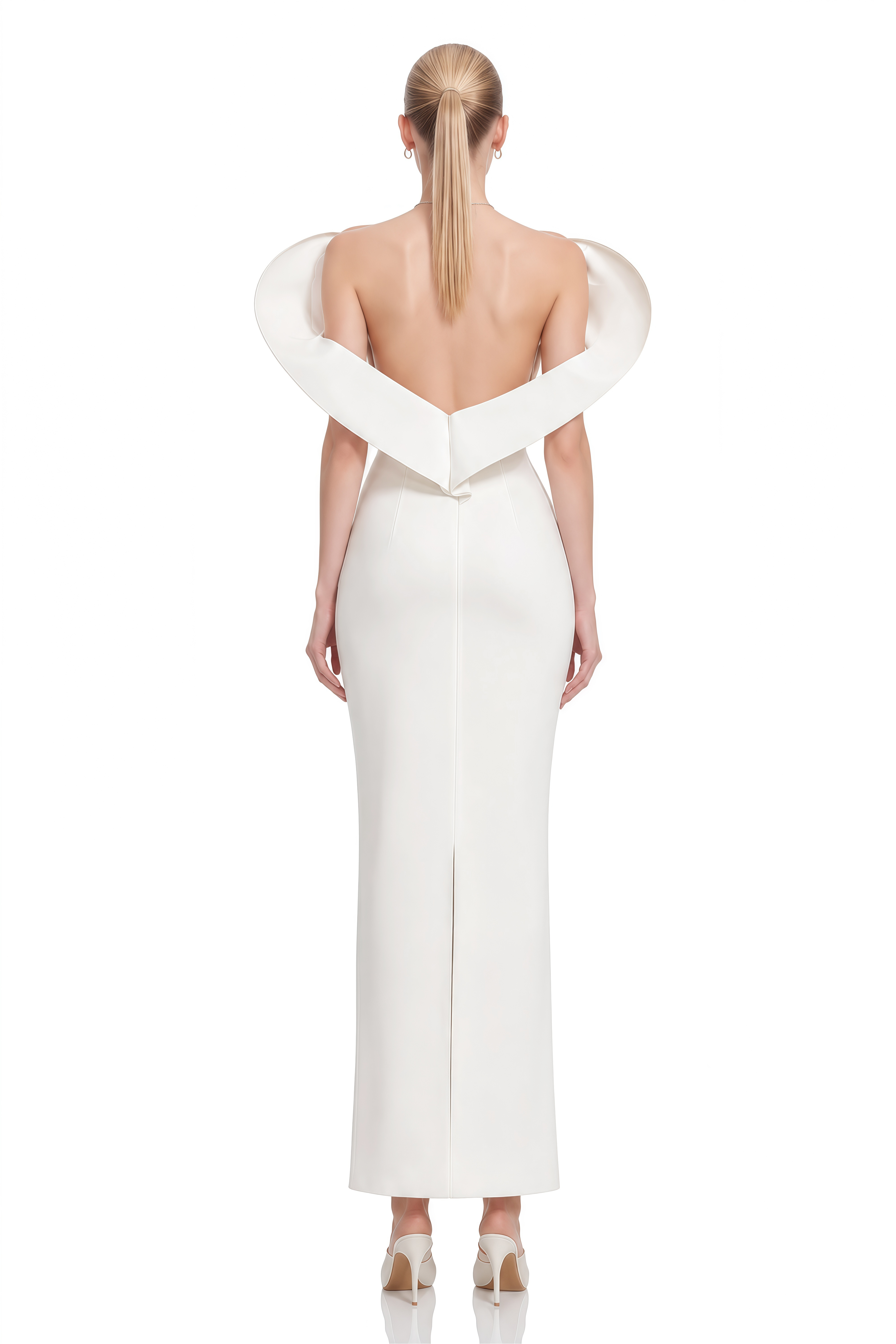 Lydia White Sleeveless Sculptural Shoulder Maxi Dress