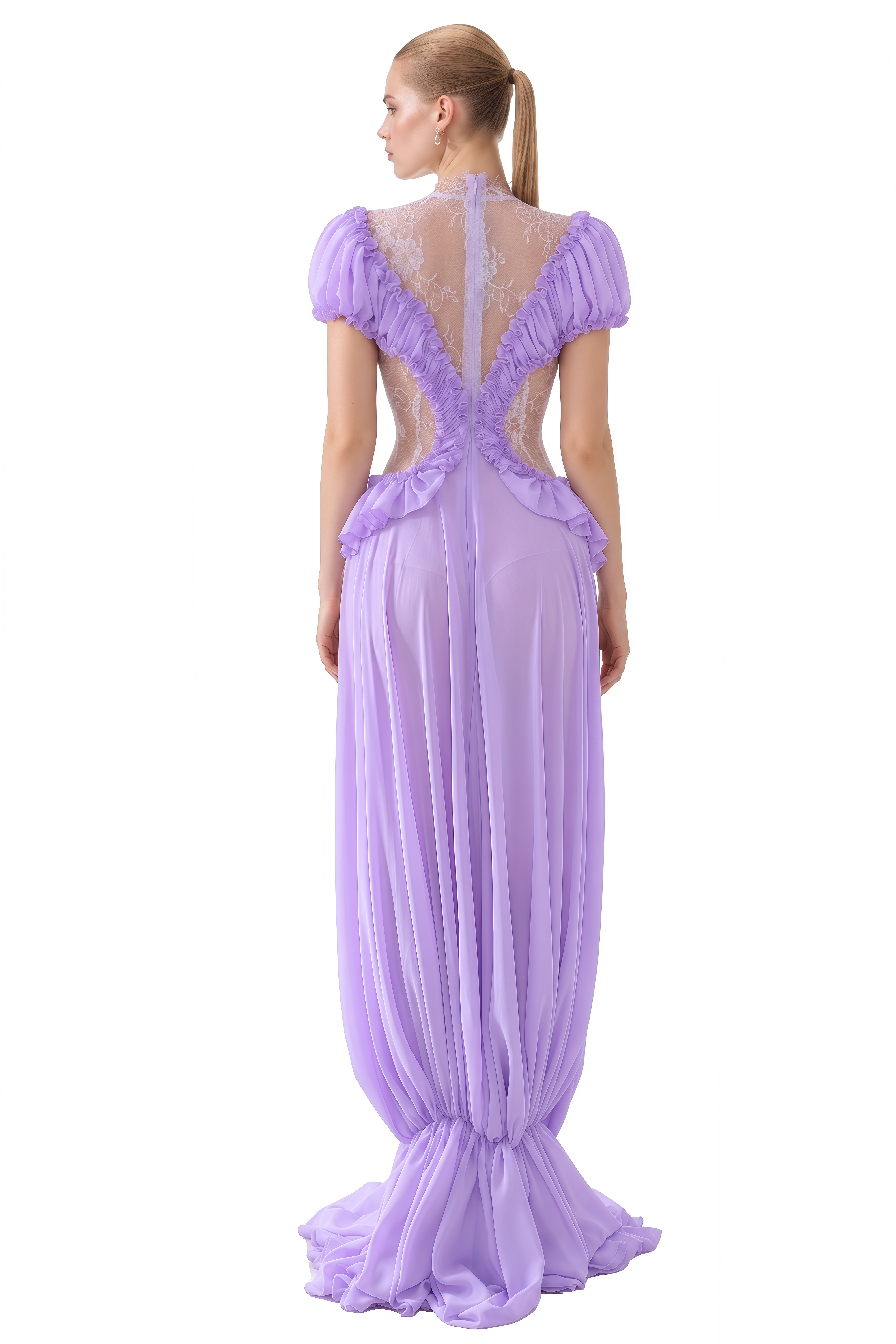 Grace Lavender Puff Sleeve Lace Maxi Dress