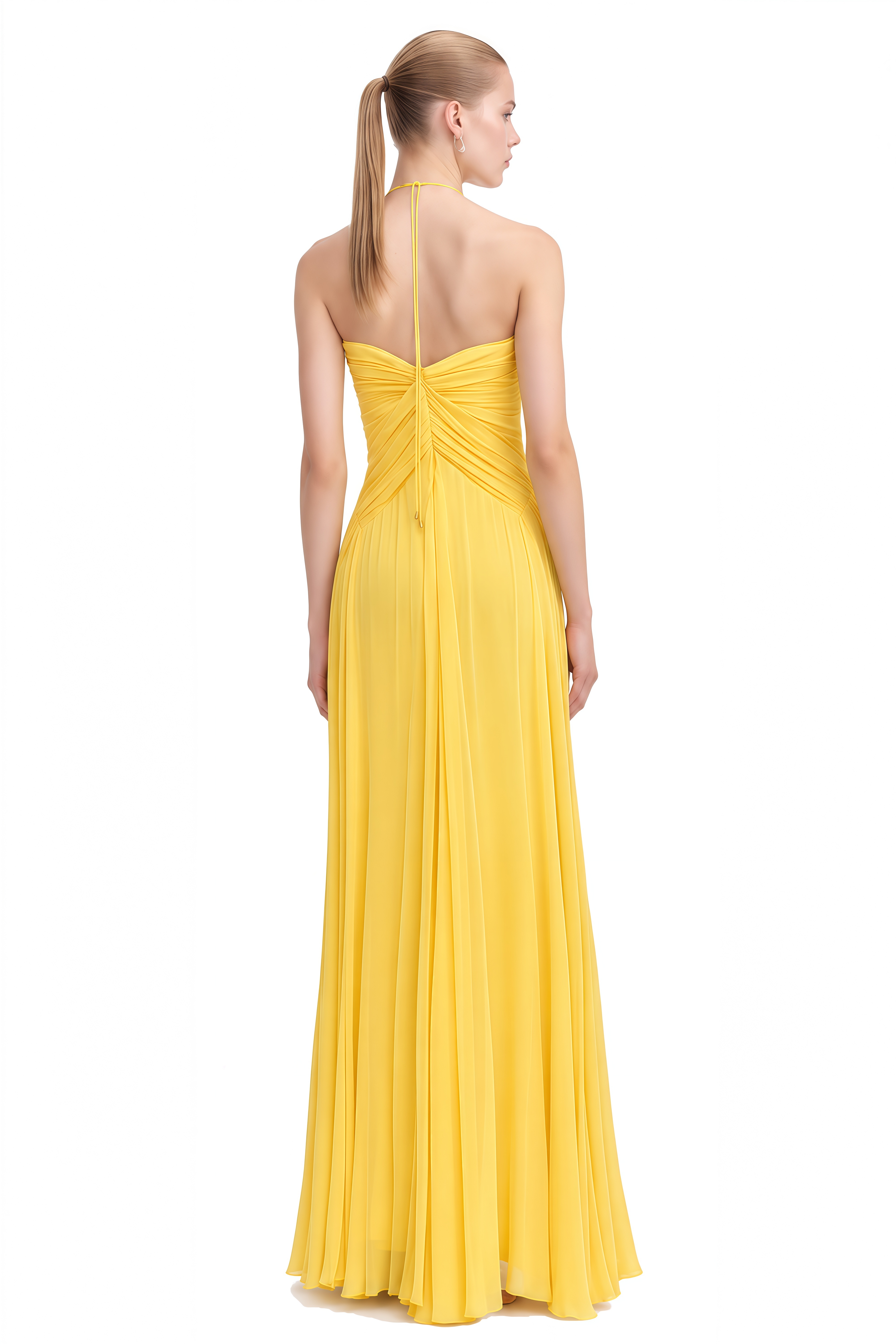Felicity Yellow Halterneck Ruched Maxi Dress