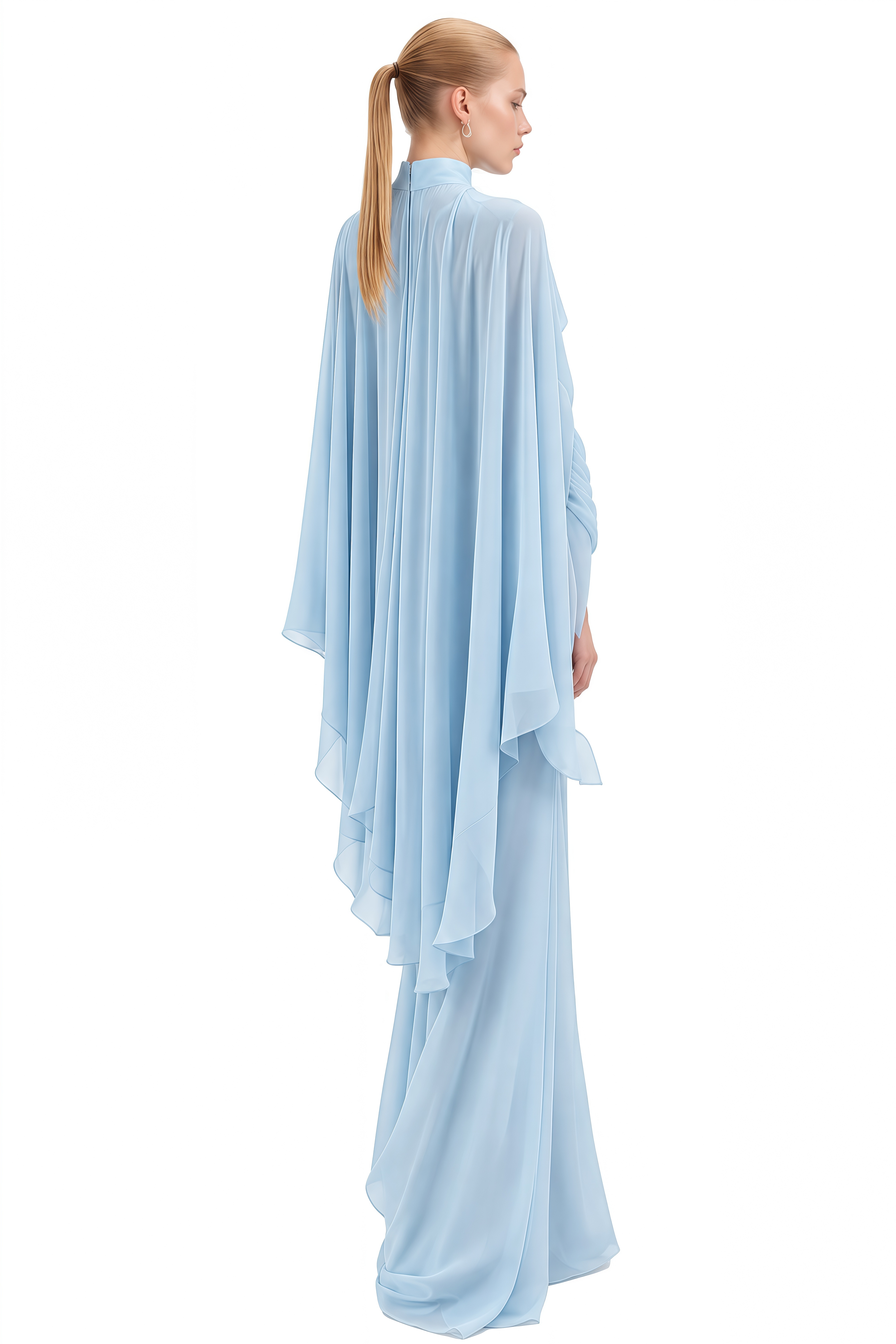 Althea Light Blue Turtleneck Cape Maxi Dress