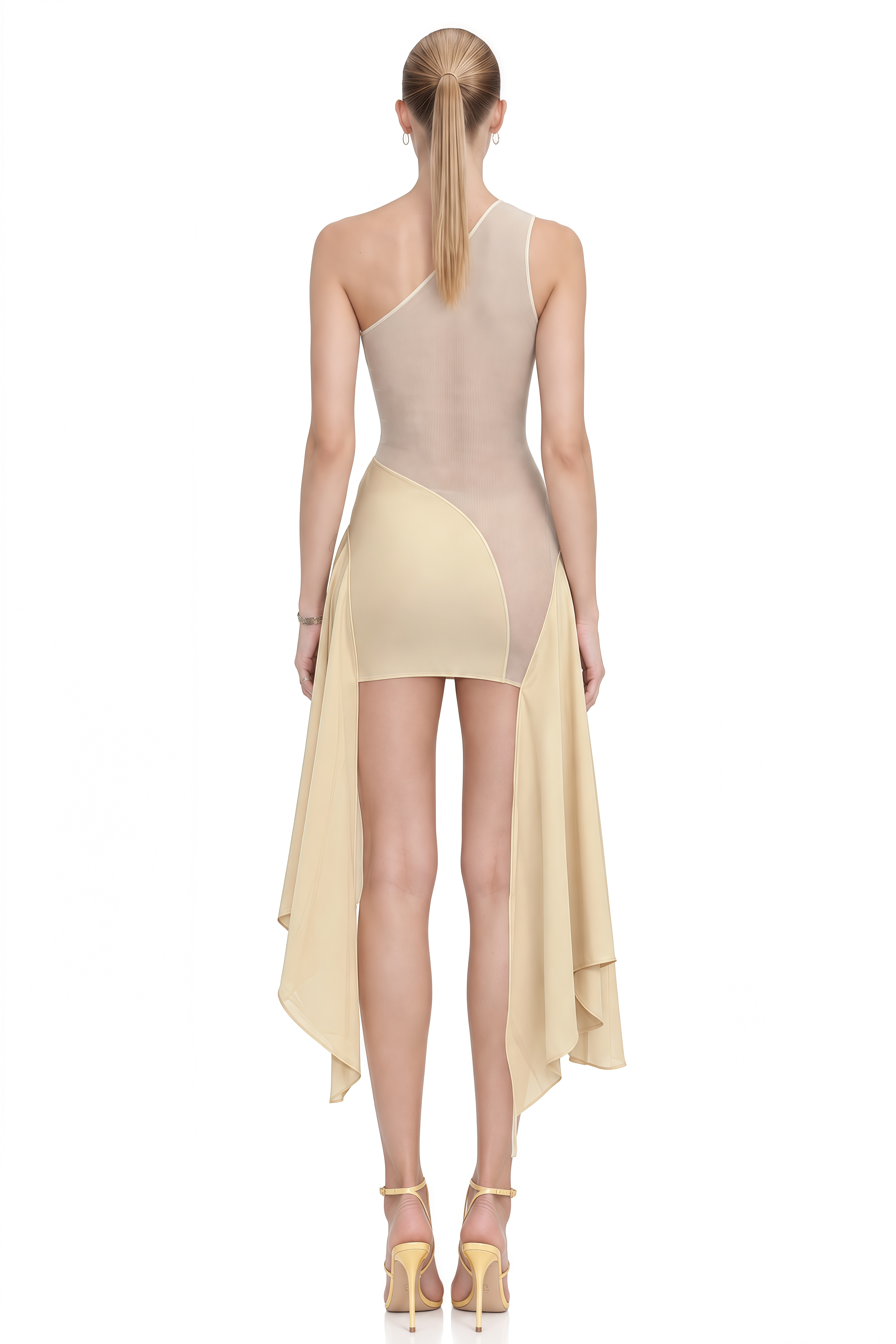 Manon Beige Asymmetrical Cut-Out Mini Dress