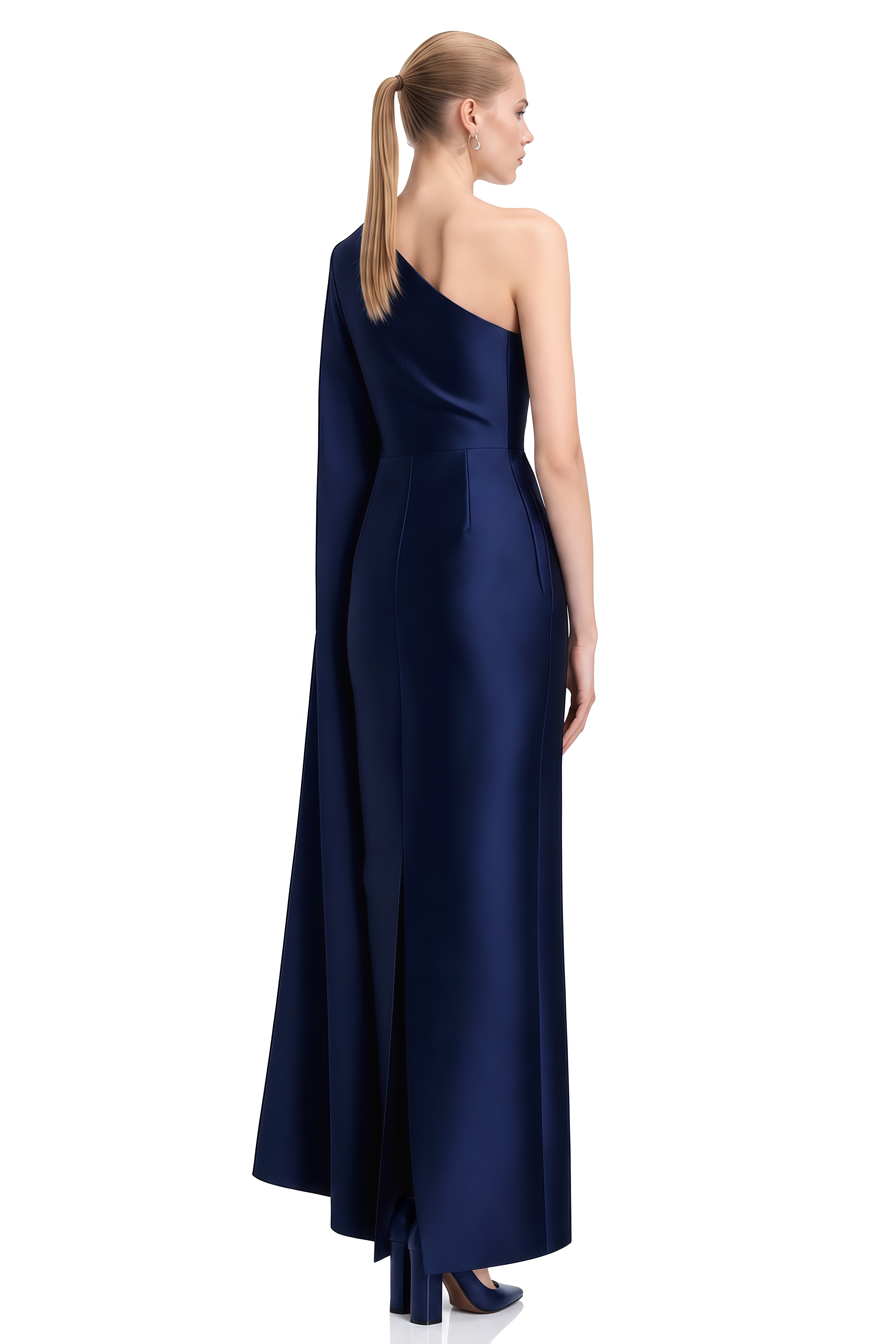 Nora Navy One-Shoulder Draped Maxi Dress