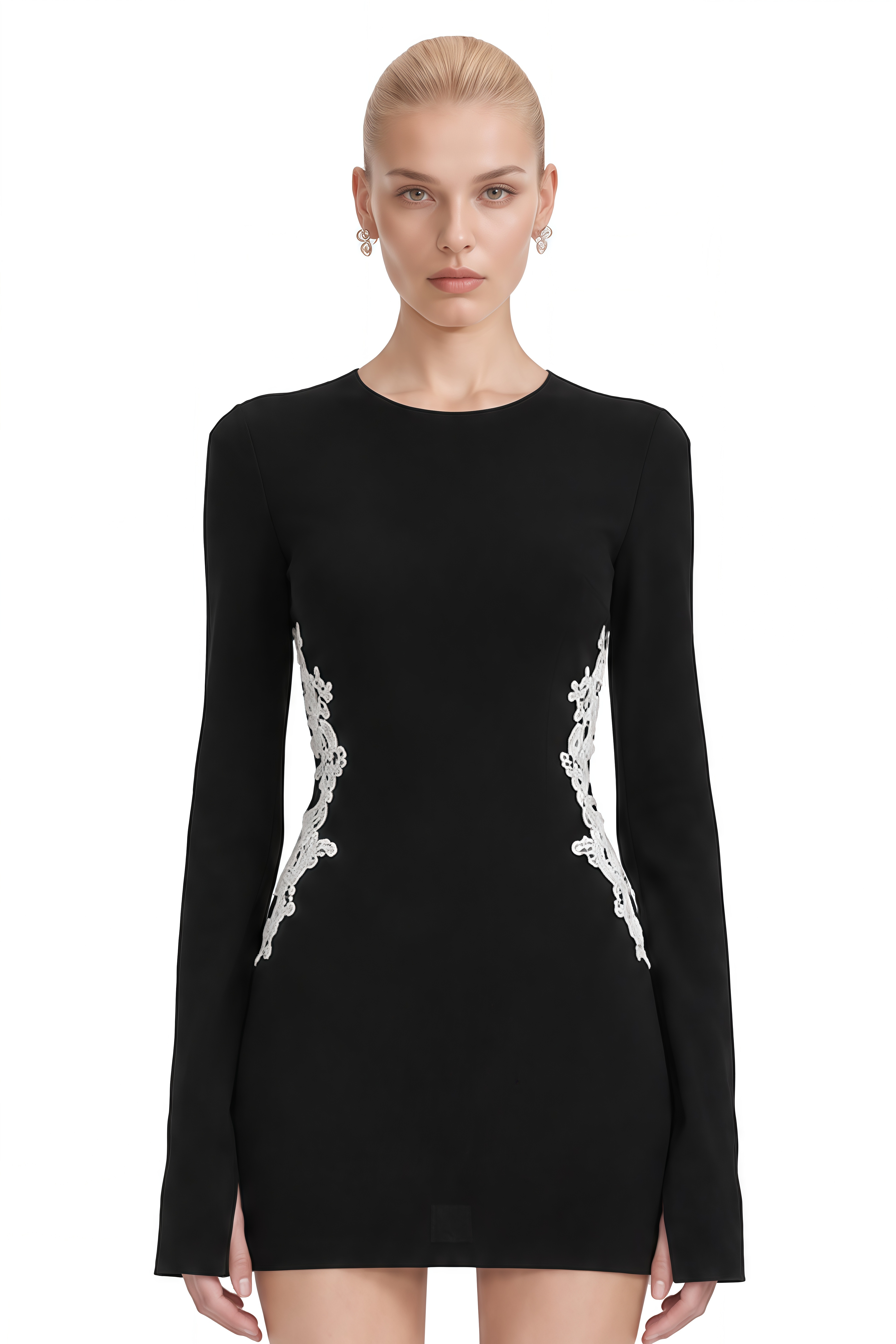 Clarissa Black Floral Appliqué Mini Dress