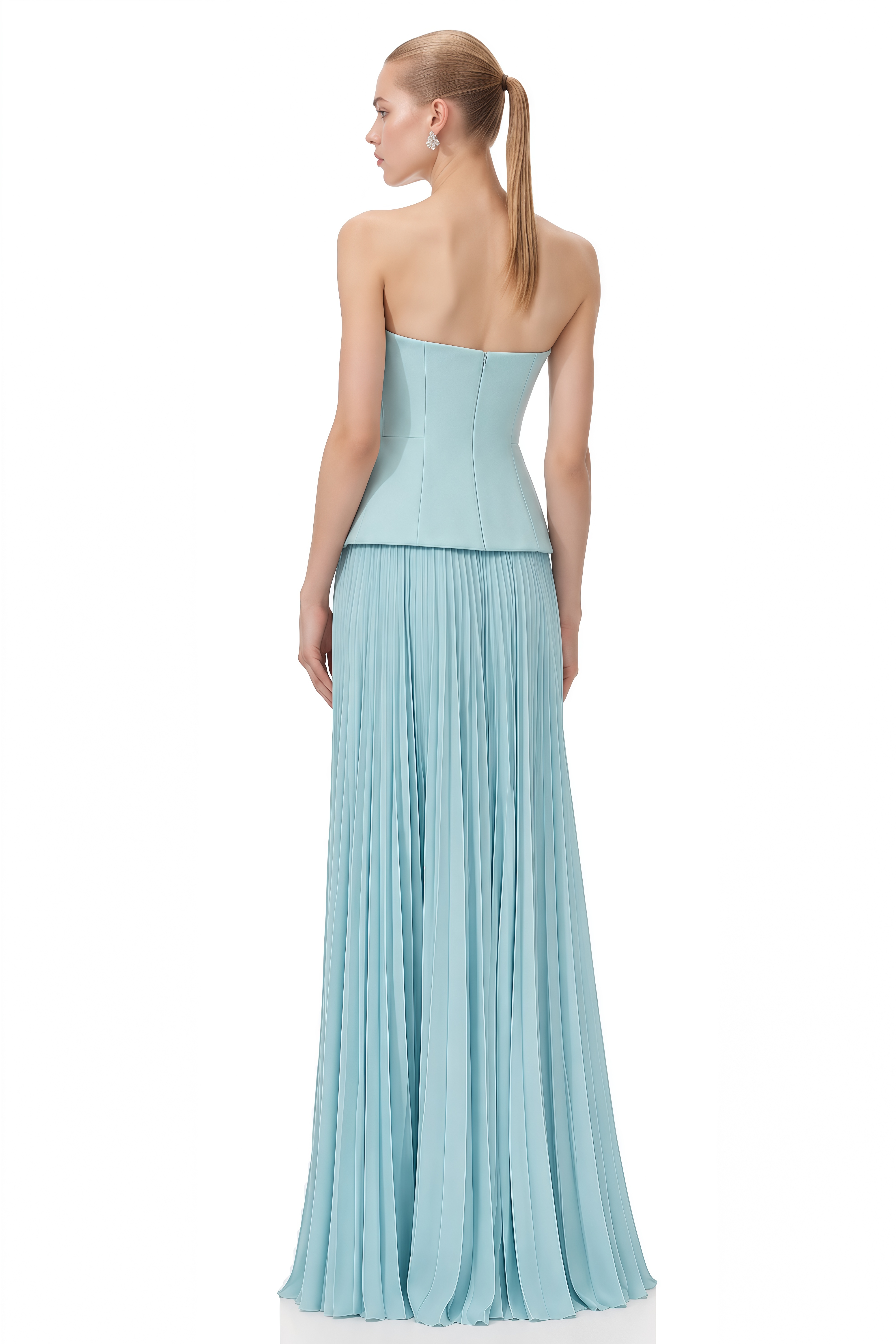 Elowen Arctic Blue Asymmetrical Pleated Top & Skirt Set