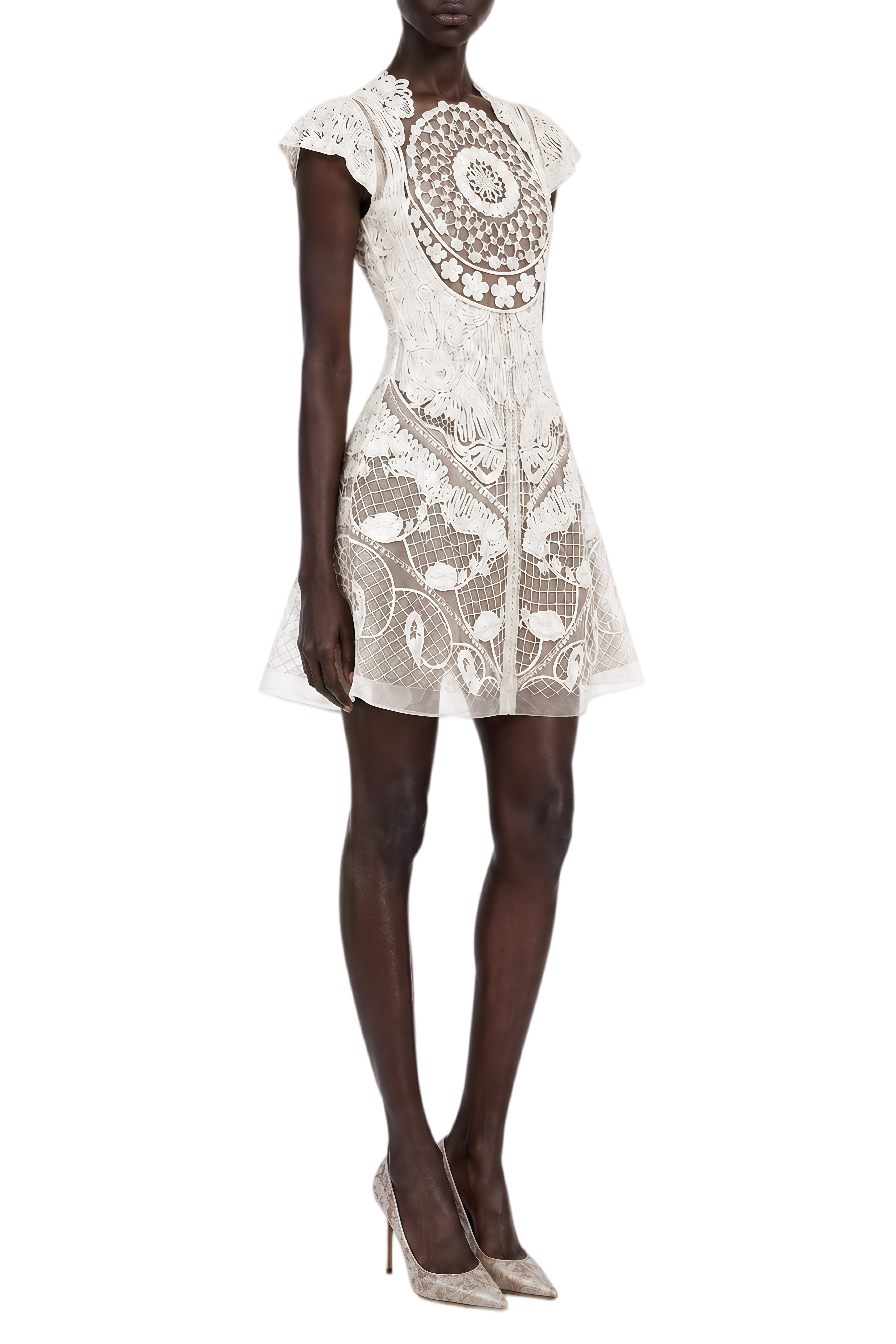 Clover White Floral Embroidered Lace Mini Dress
