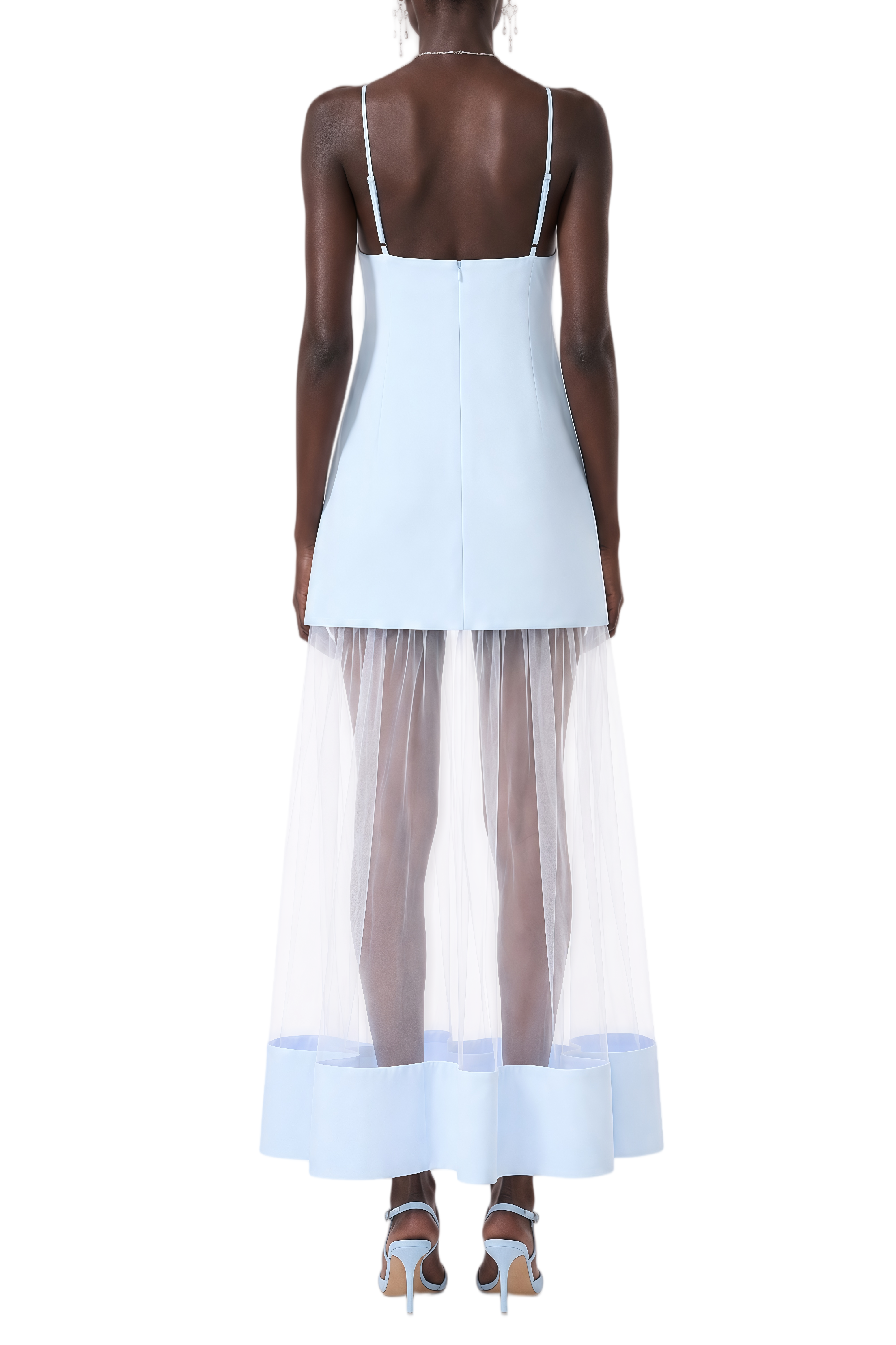 Theodora Blue 3D Floral Appliqué Asymmetrical Maxi Dress