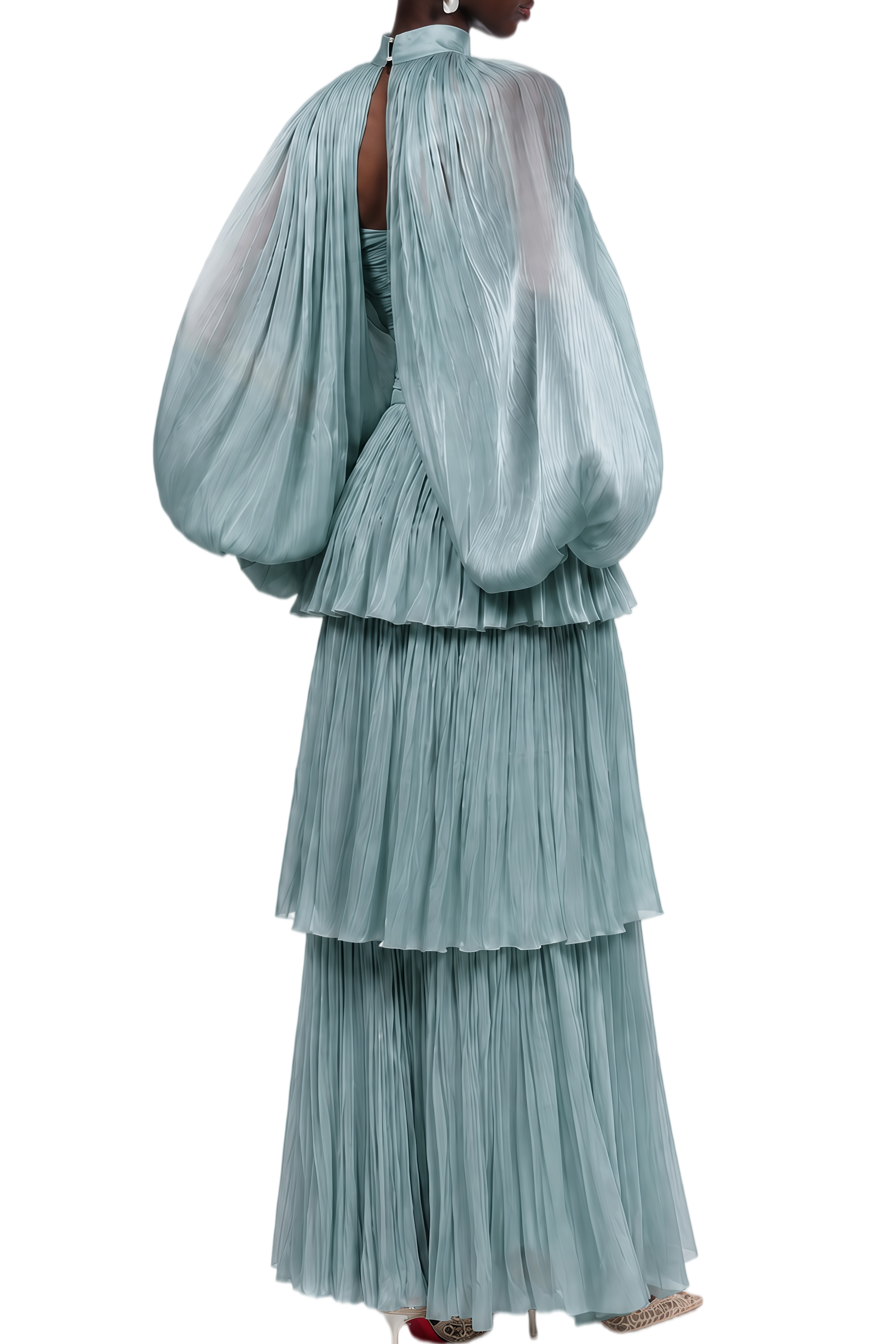 Celeste Green Long Sleeves Ruched Maxi Dress