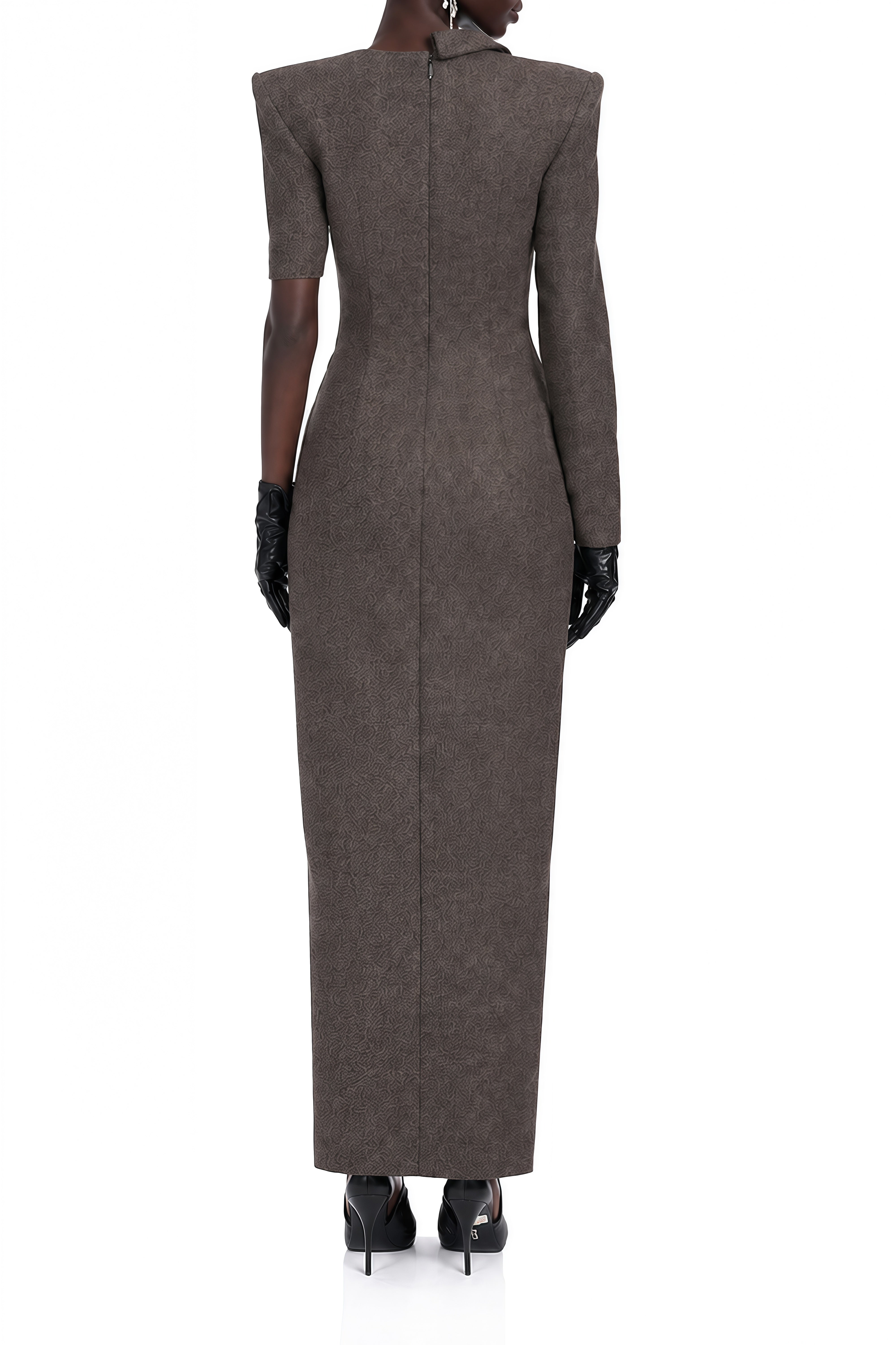 Felicity Dark Grey Lace Asymmetrical Maxi Dress