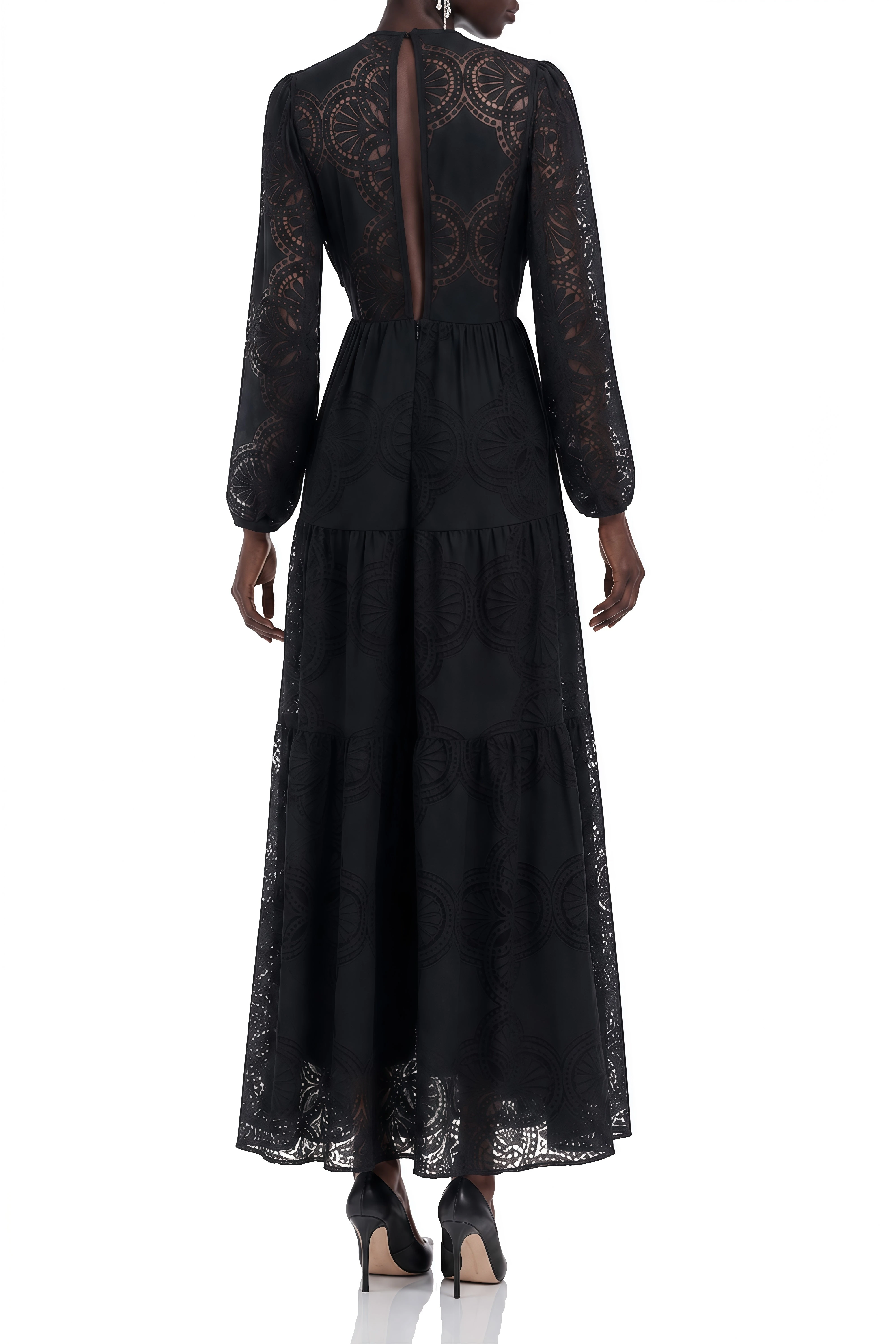 Amelia Black Puff Sleeve Ruched Maxi Dress