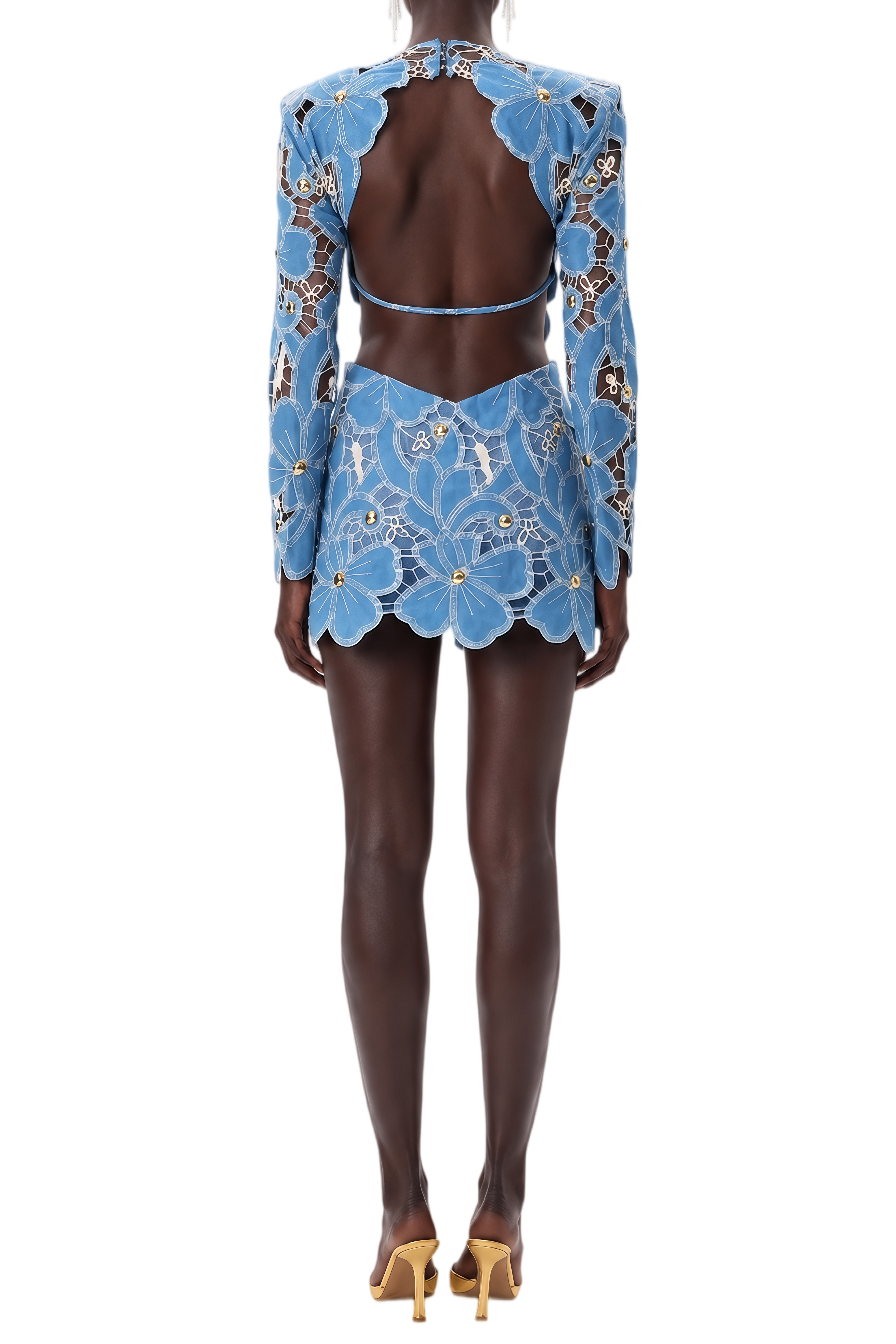Alexandra Blue Long Sleeves Floral Lace Mini Dress