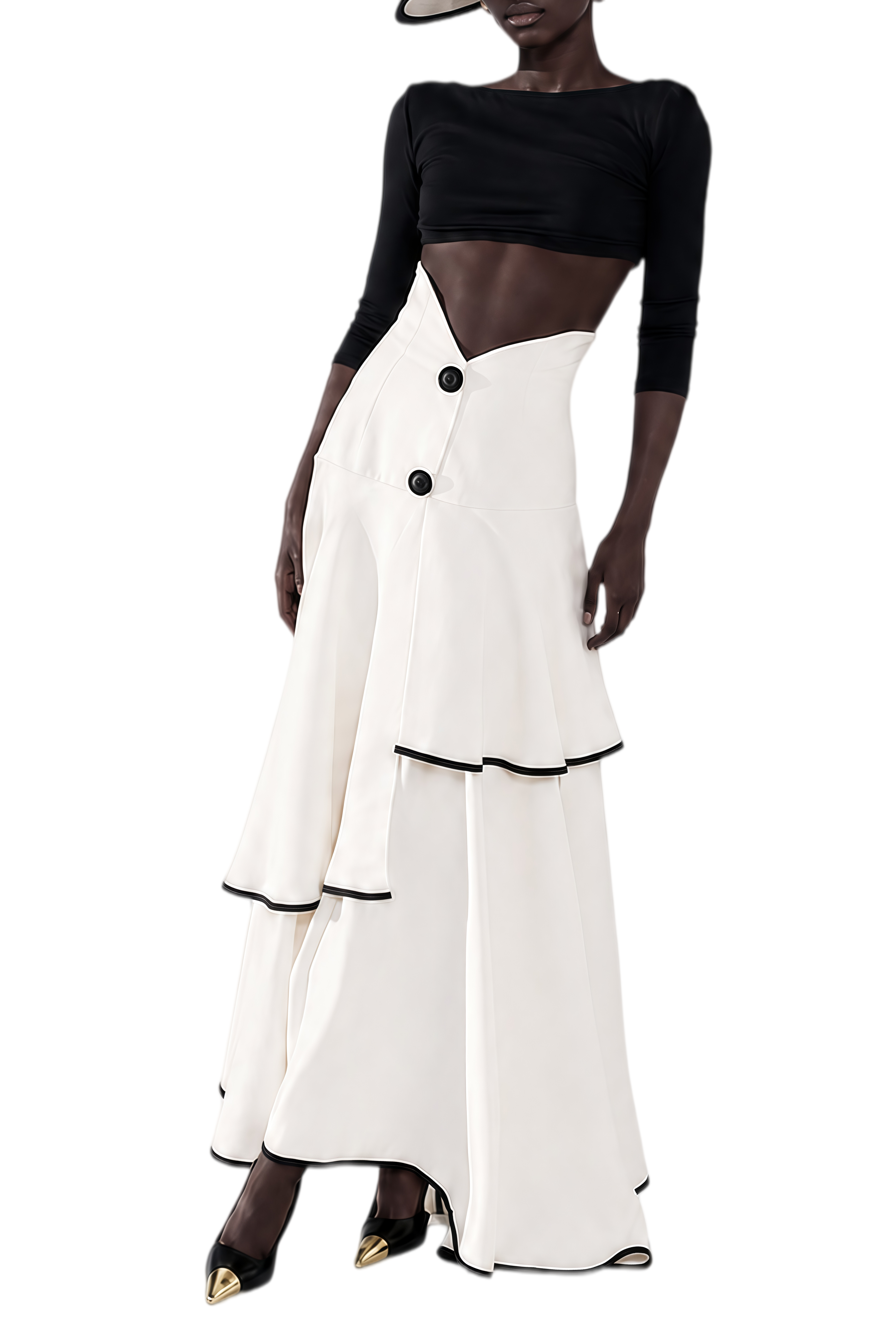 Emmeline White Round Neck Ruffled Top & Skirt Set