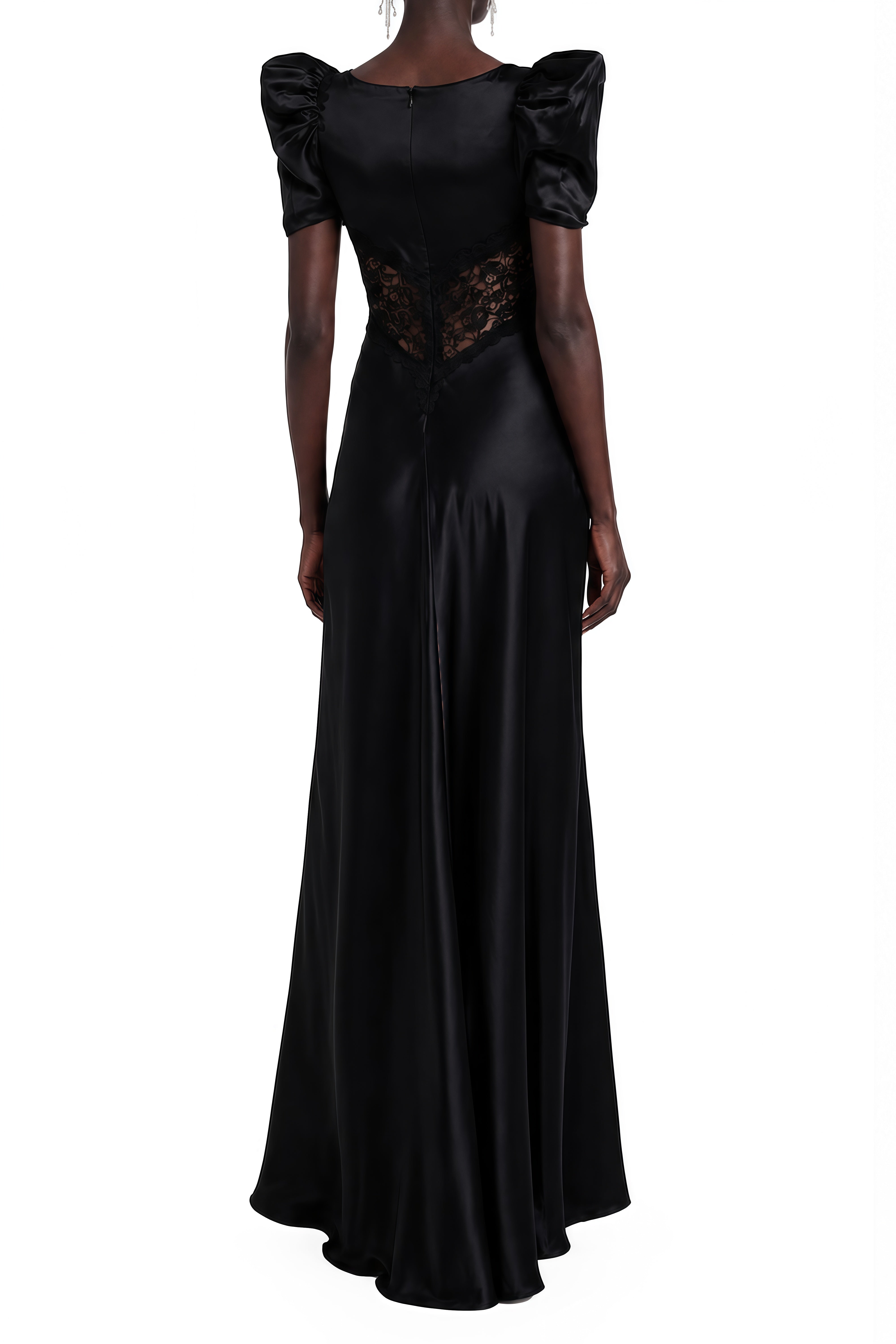 Aurora Black Lace Draped Maxi Dress