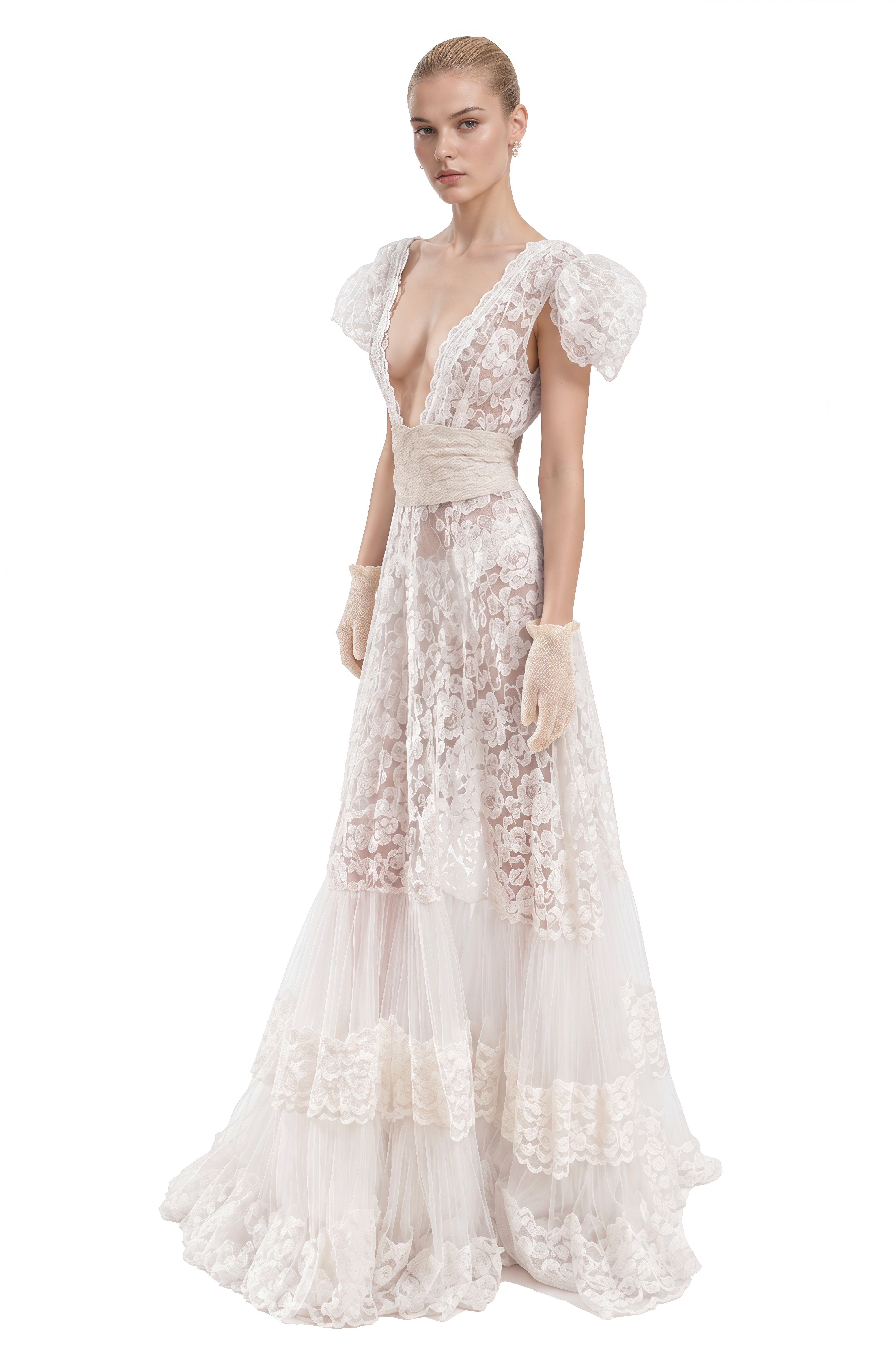 Bronte White V-Neck Lace Maxi Dress