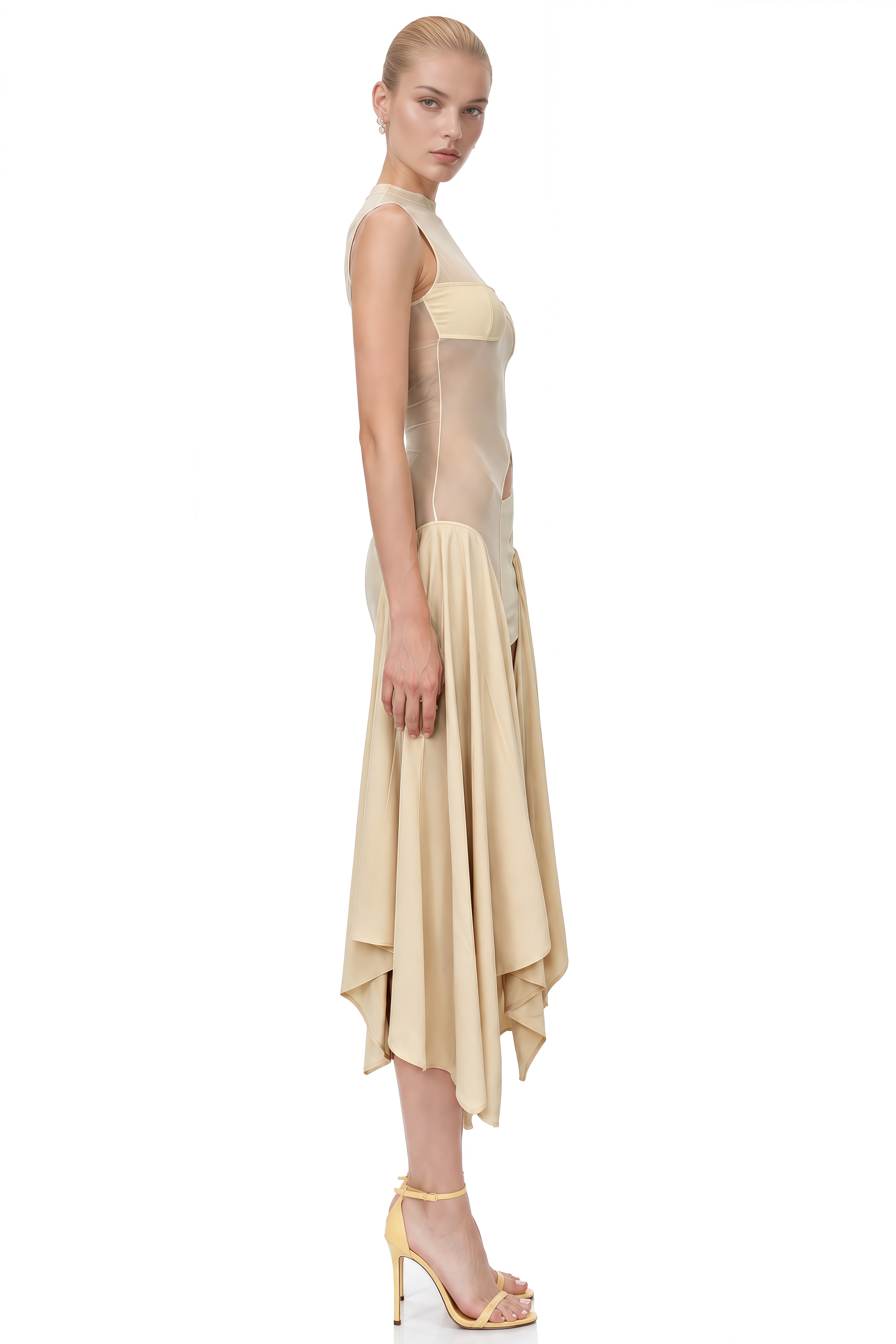 Manon Beige Asymmetrical Cut-Out Mini Dress
