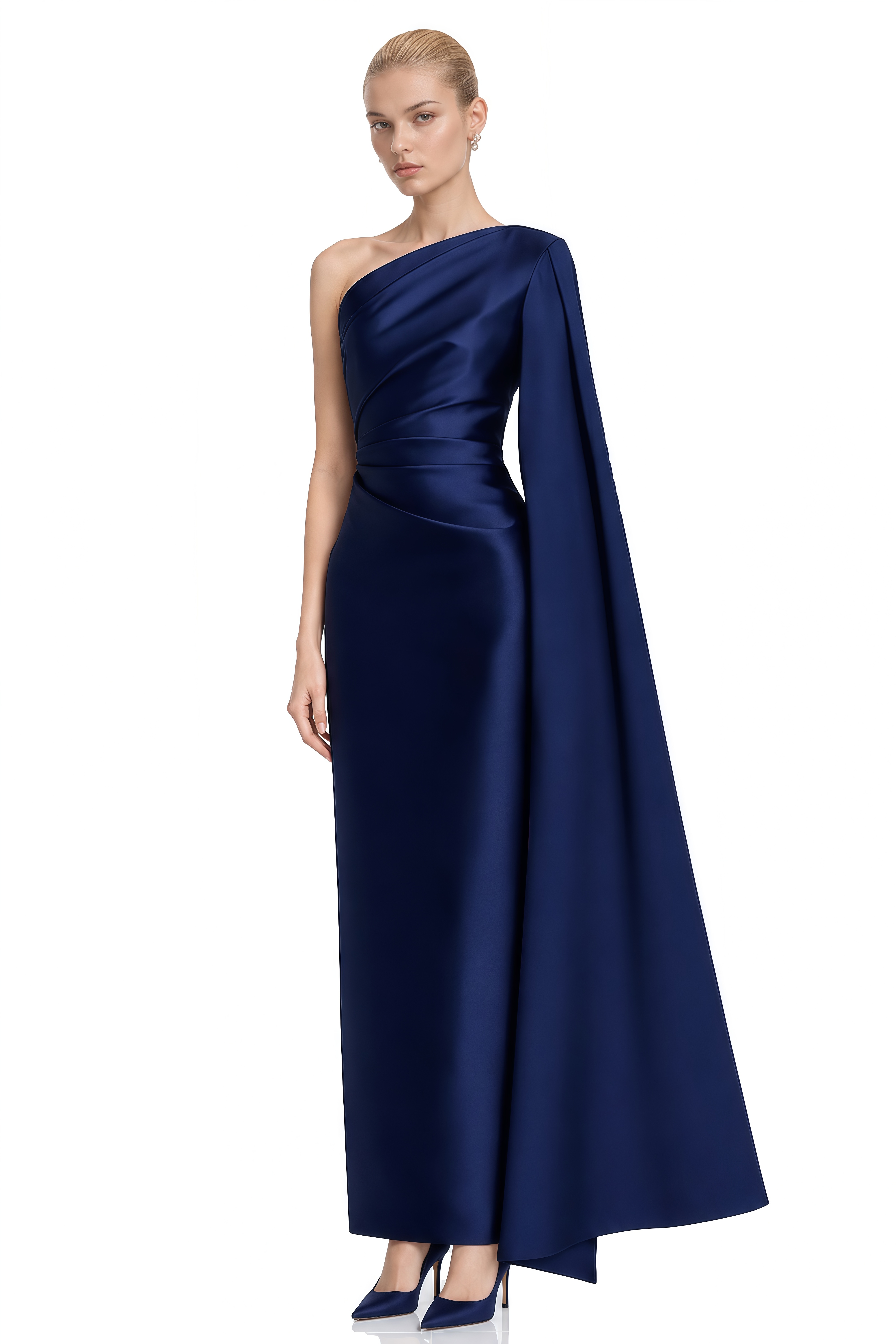 Nora Navy One-Shoulder Draped Maxi Dress