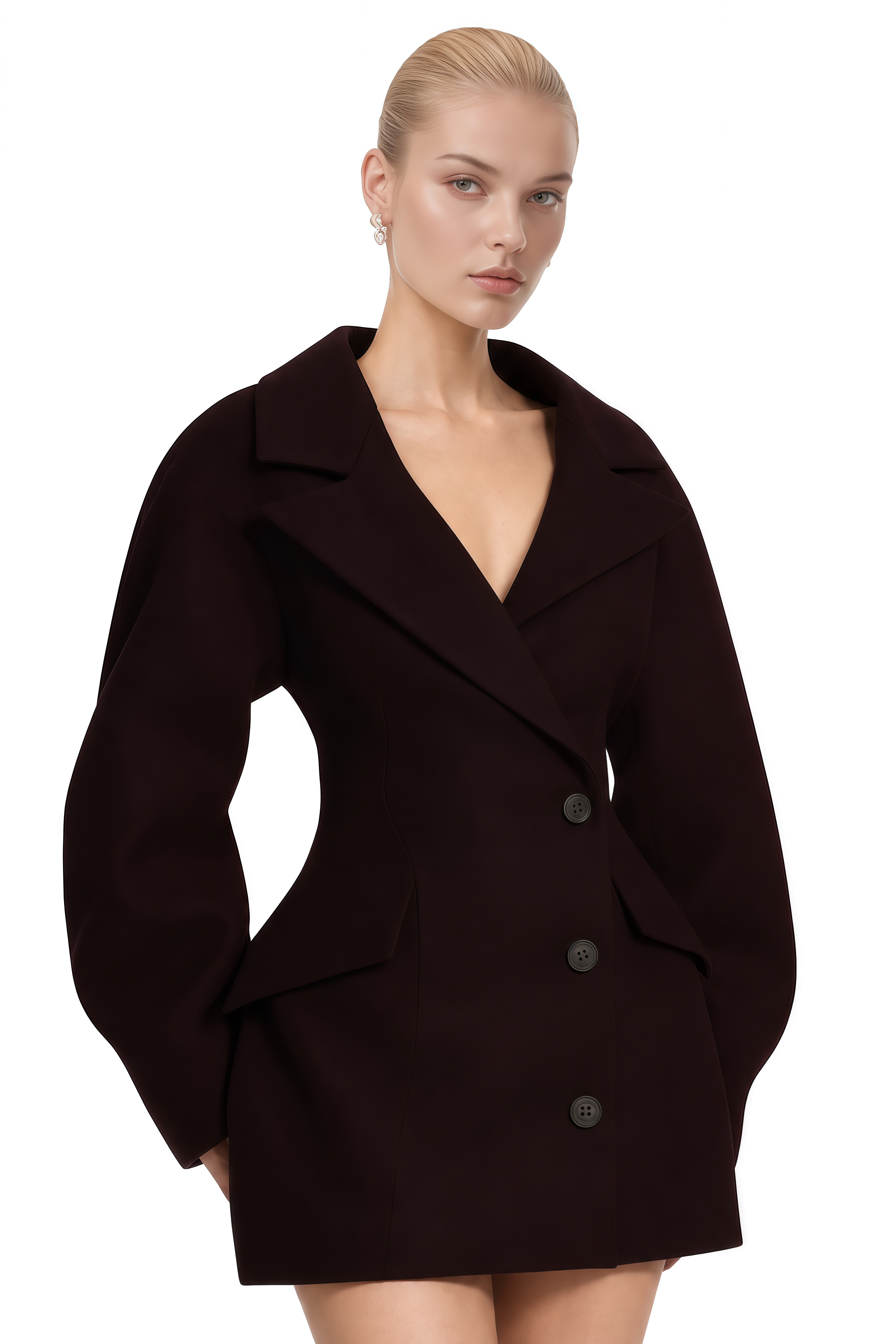Una Dark Red Long Sleeves Blazer Mini Dress