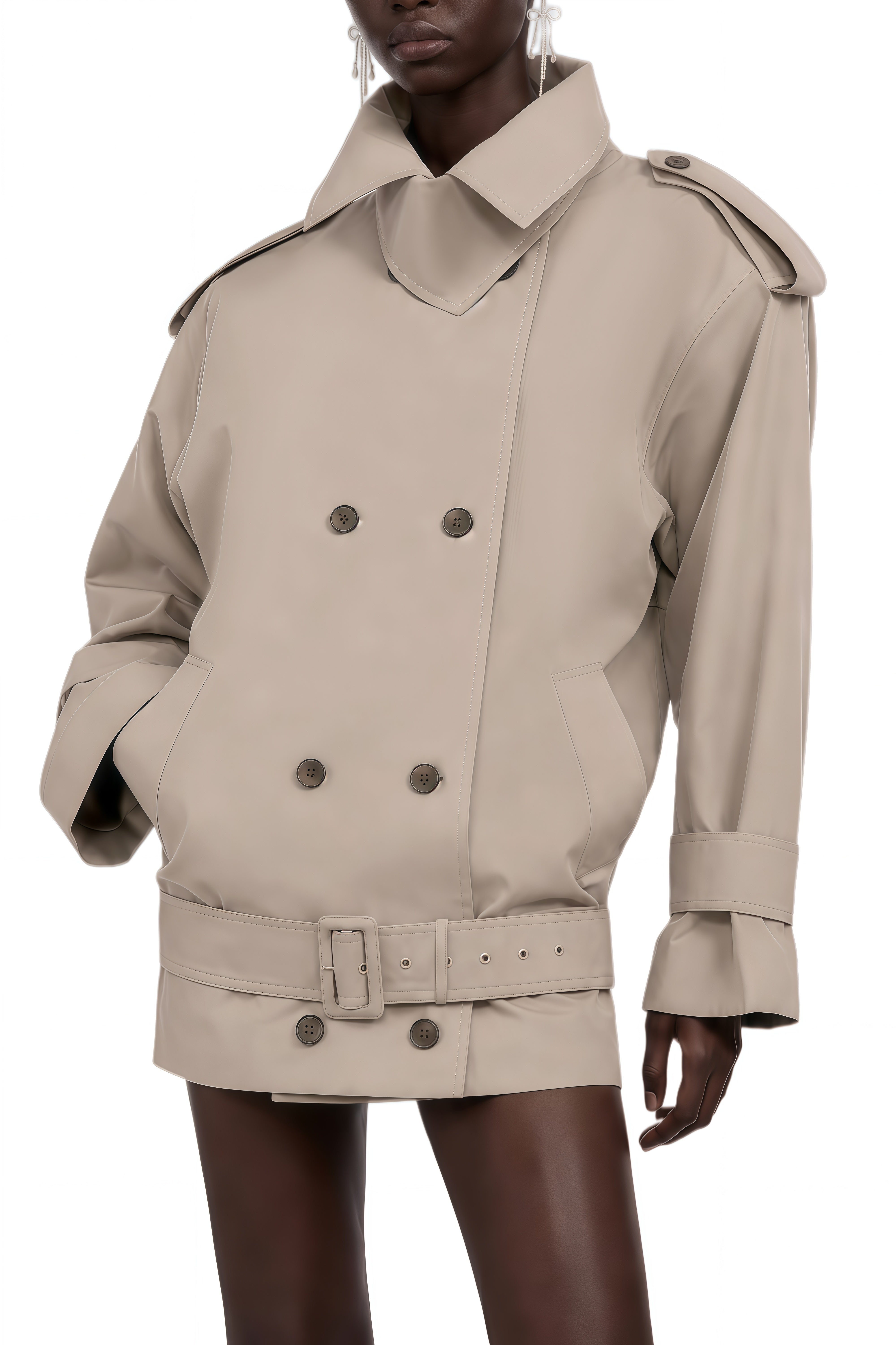 Mireille Grey Double Breasted Trench Coat