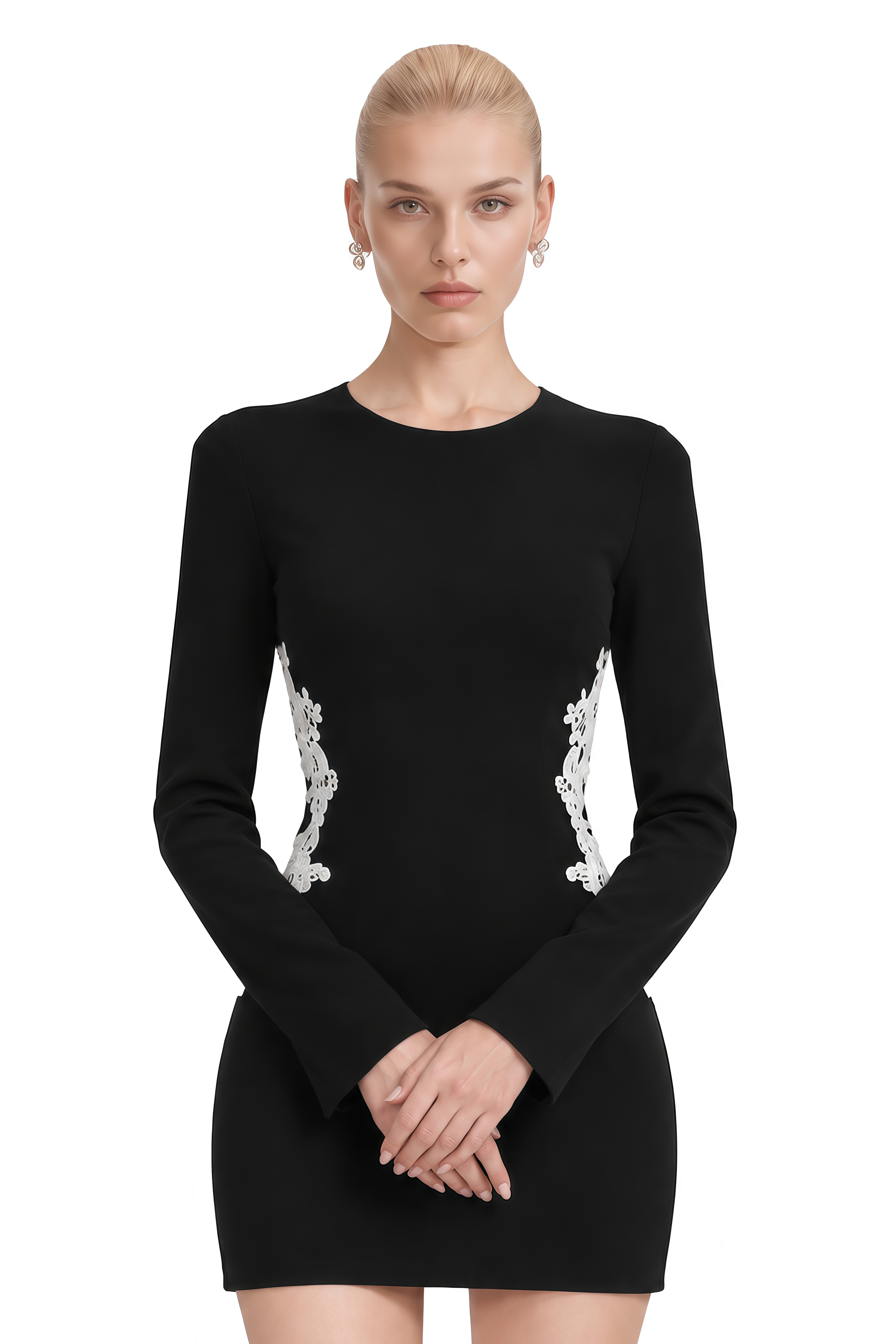 Clarissa Black Floral Appliqué Mini Dress