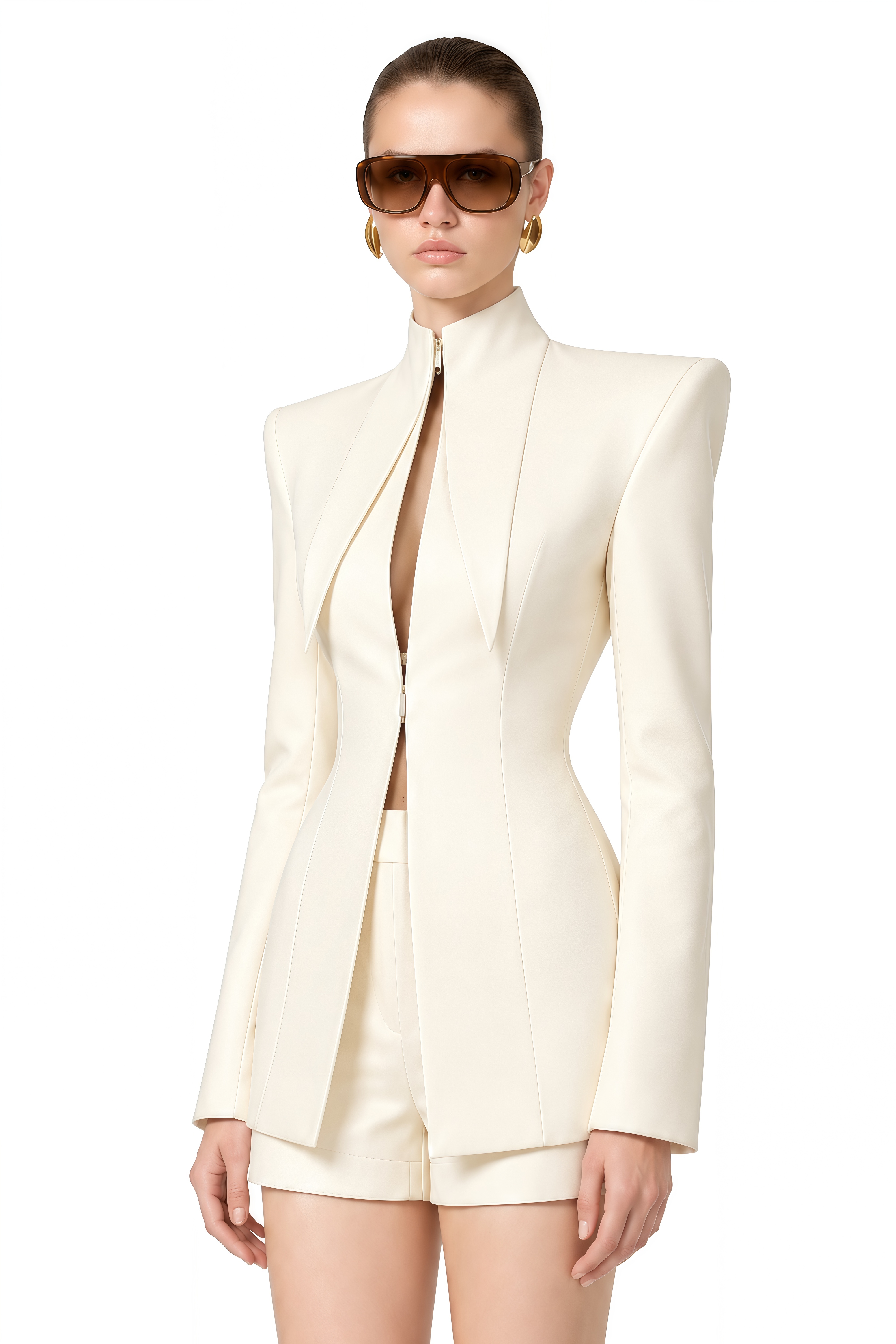 Esme Ivory Long Sleeves Structured Jacket & Shorts Set