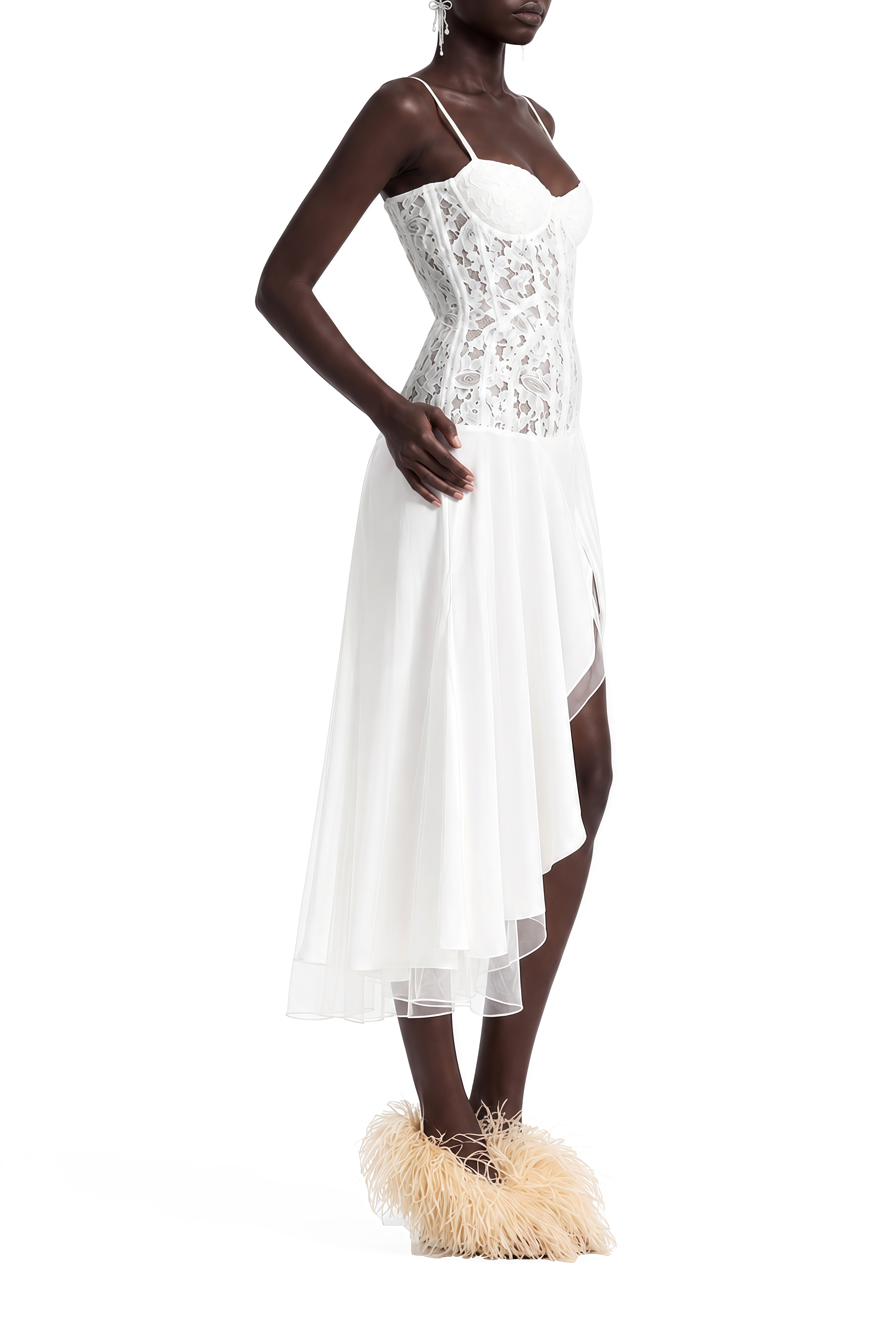 Gwendolyn White Sleeveless Asymmetrical Midi Dress