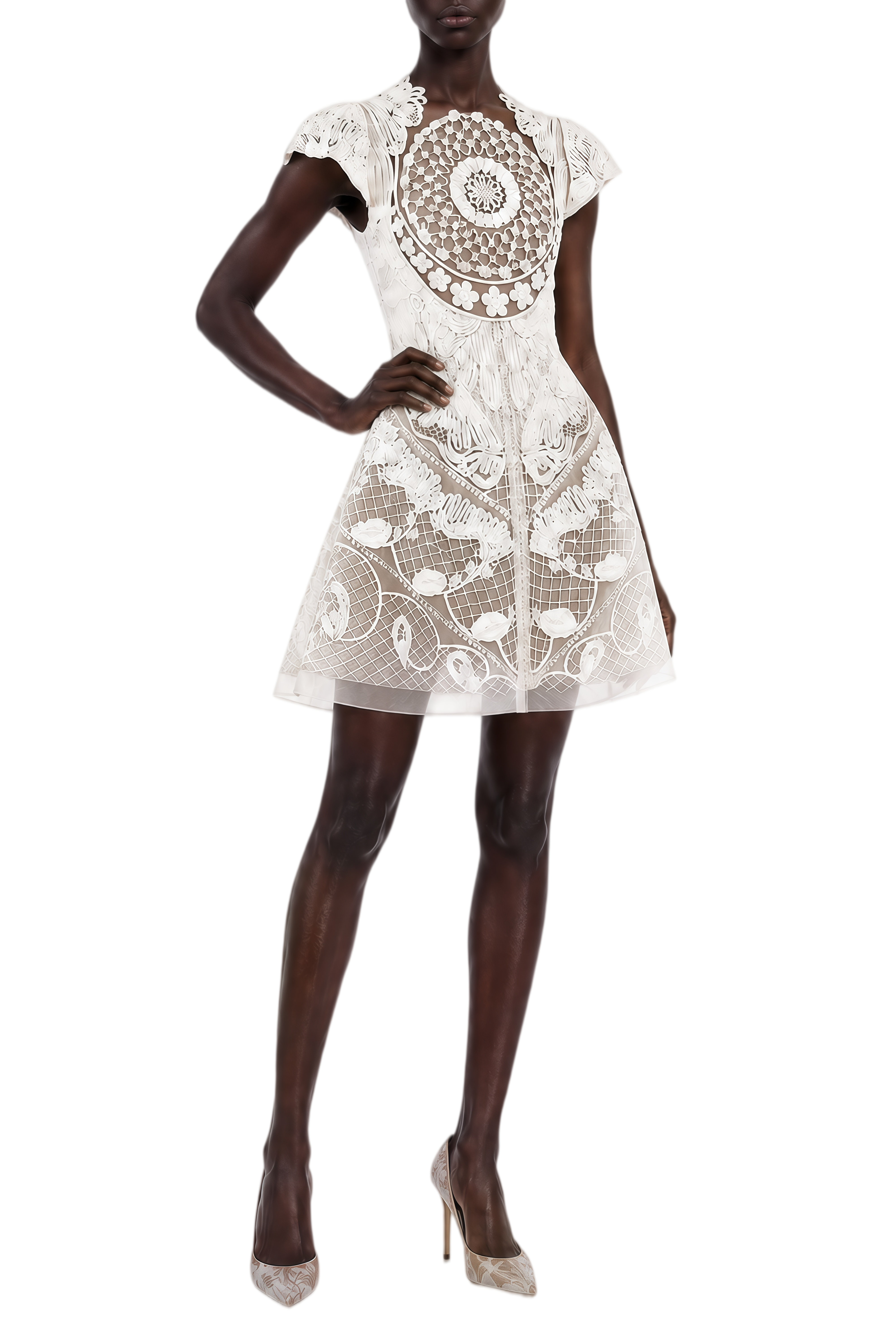 Clover White Floral Embroidered Lace Mini Dress