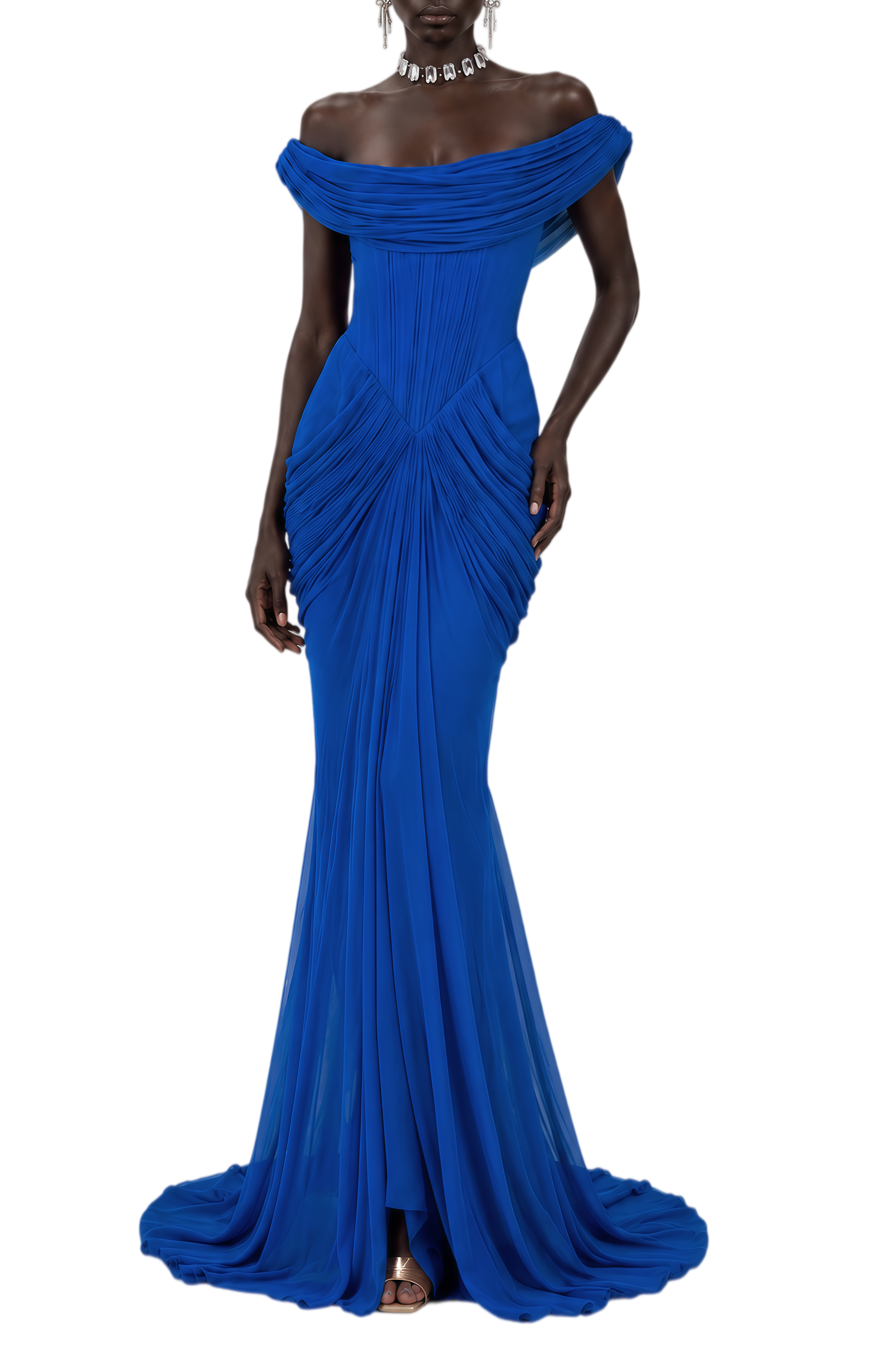 Imogen Blue Sleeveless Ruched Maxi Dress
