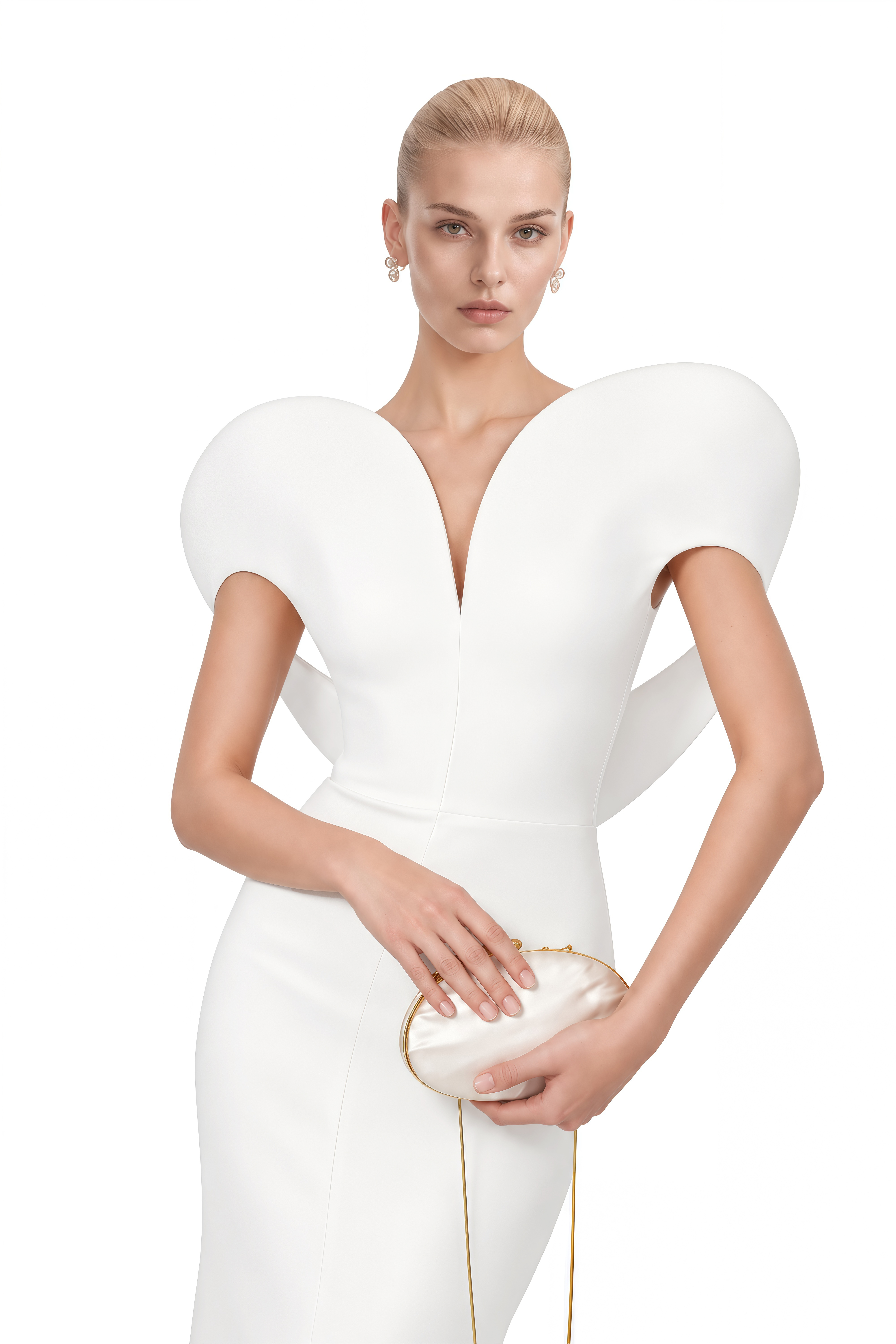 Lydia White Sleeveless Sculptural Shoulder Maxi Dress