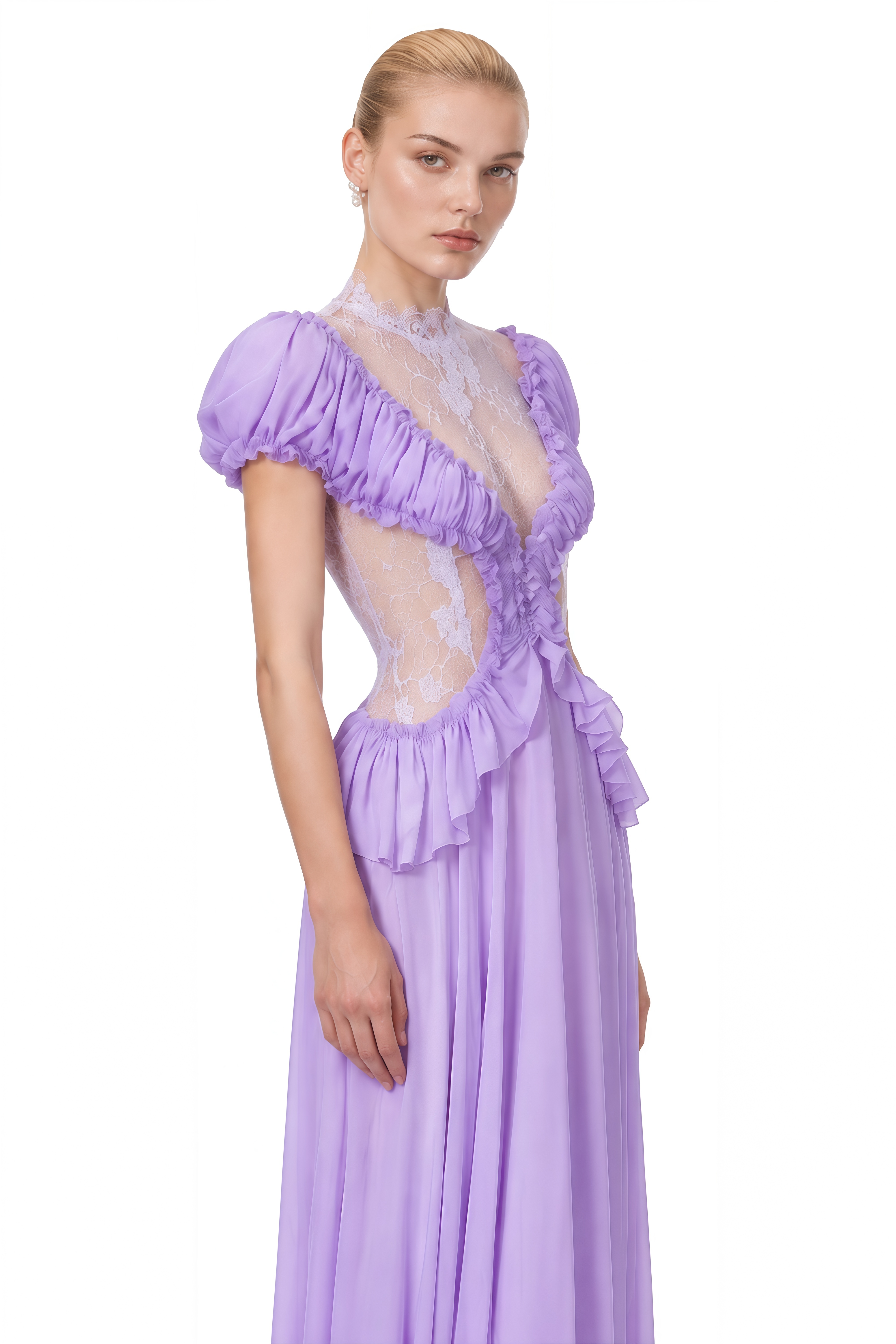 Grace Lavender Puff Sleeve Lace Maxi Dress