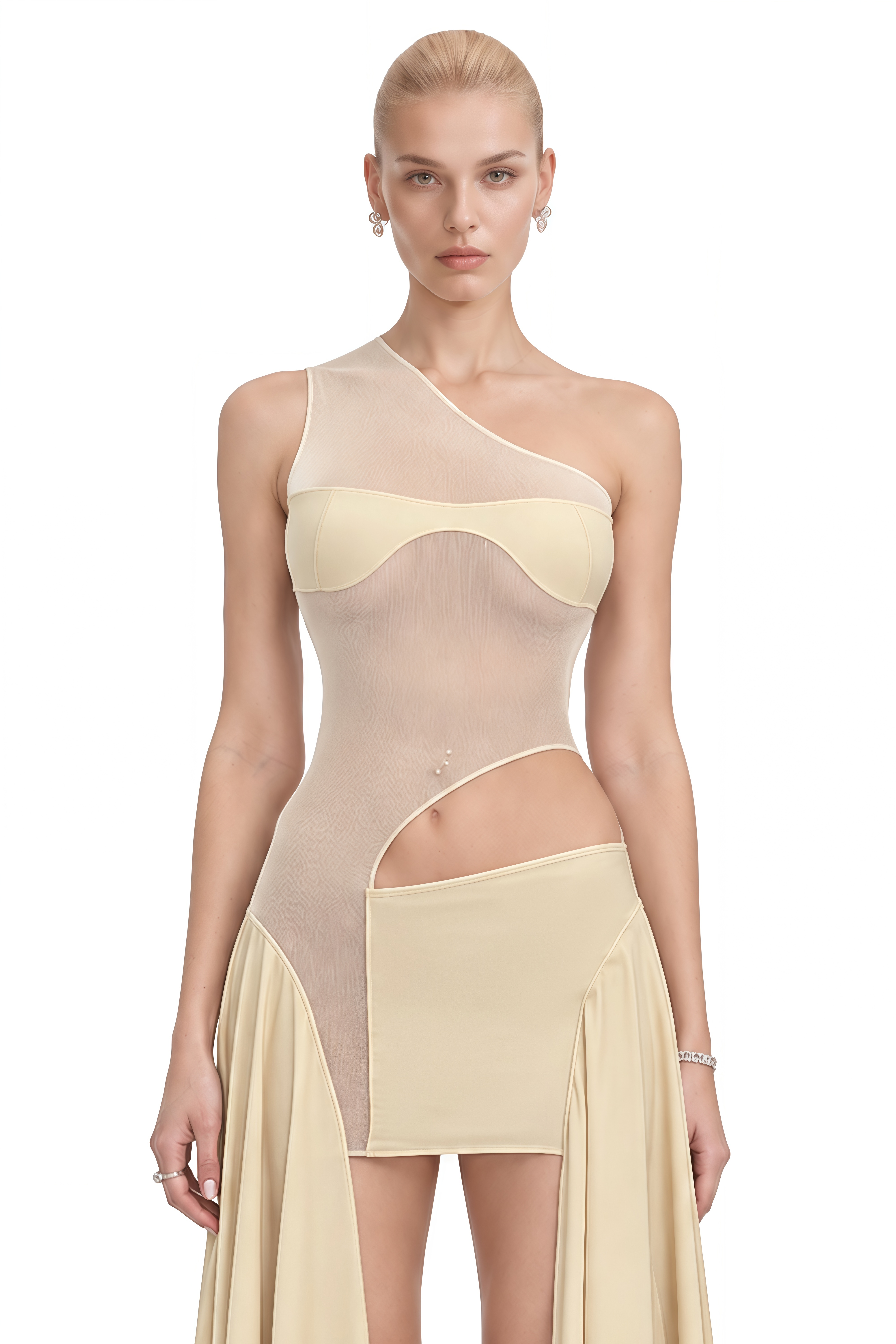 Manon Beige Asymmetrical Cut-Out Mini Dress