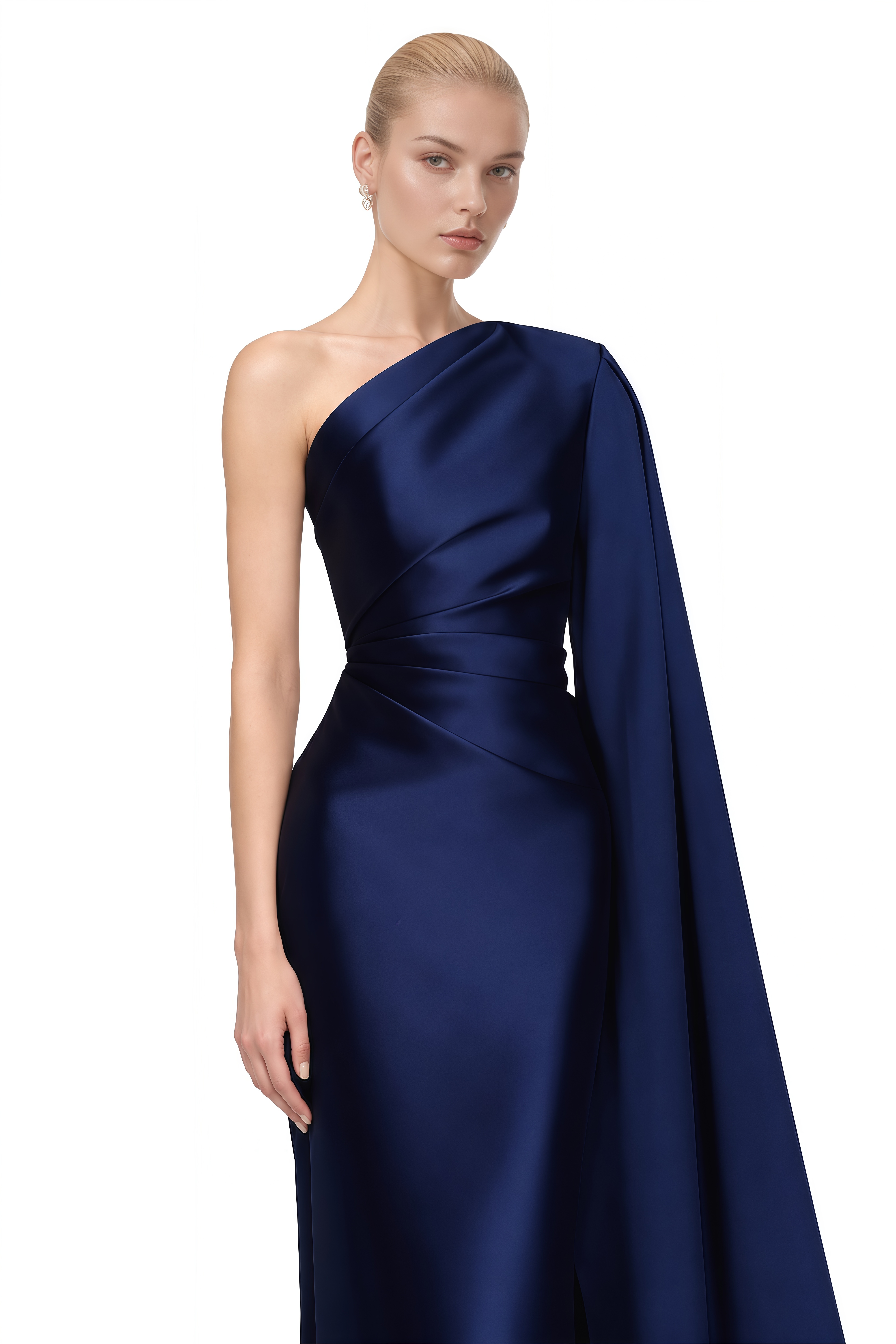 Nora Navy One-Shoulder Draped Maxi Dress