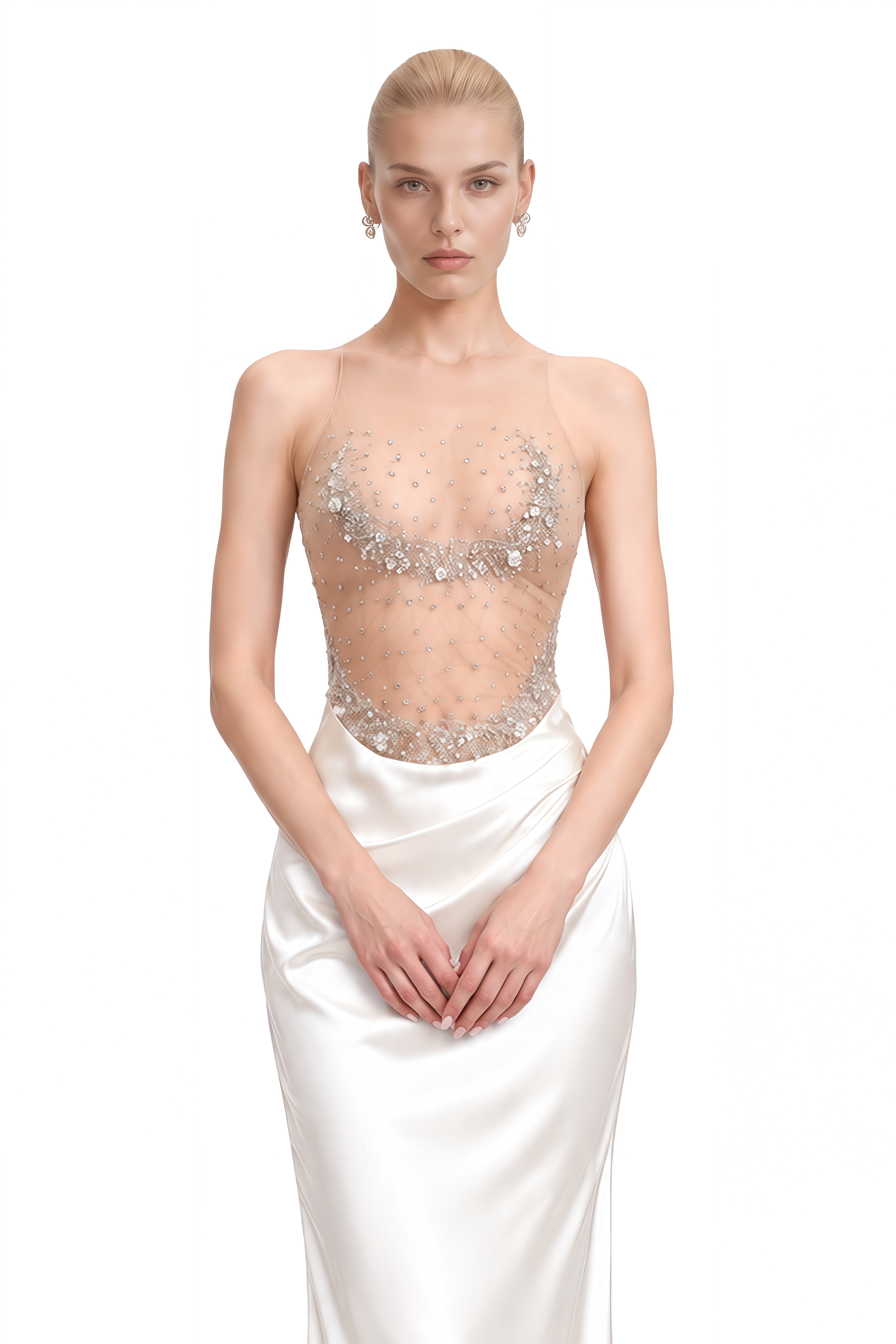 Fern White Sleeveless Embellished Maxi Dress