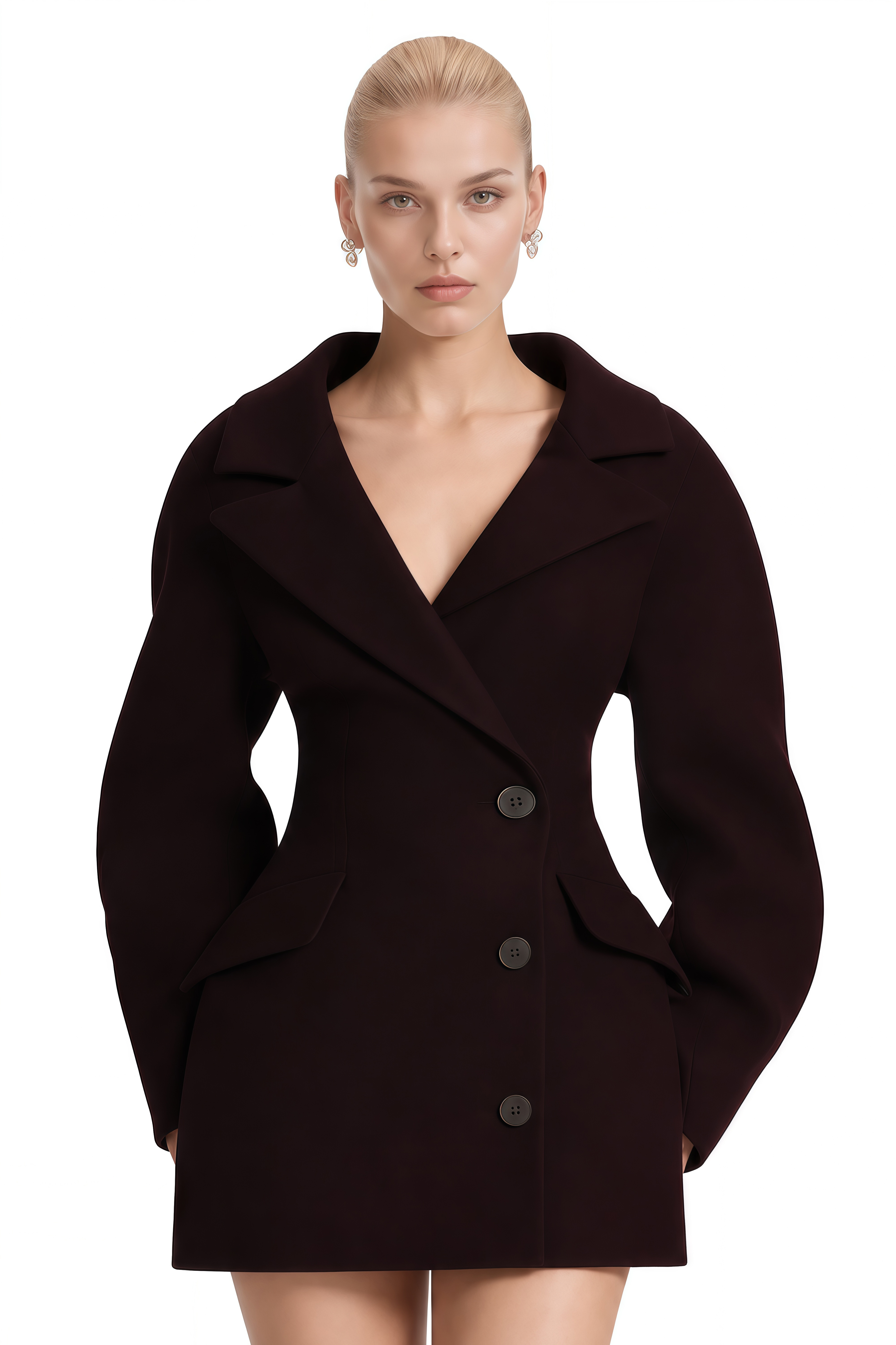 Una Dark Red Long Sleeves Blazer Mini Dress